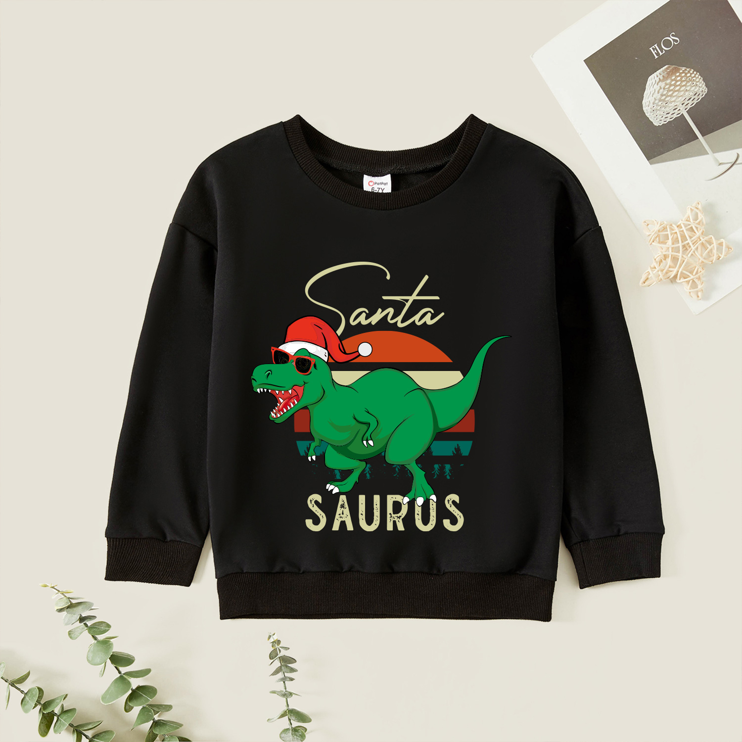 

Christmas Kid Boy Graphic Dinosaur and Letter Print Long-sleeve Pullover