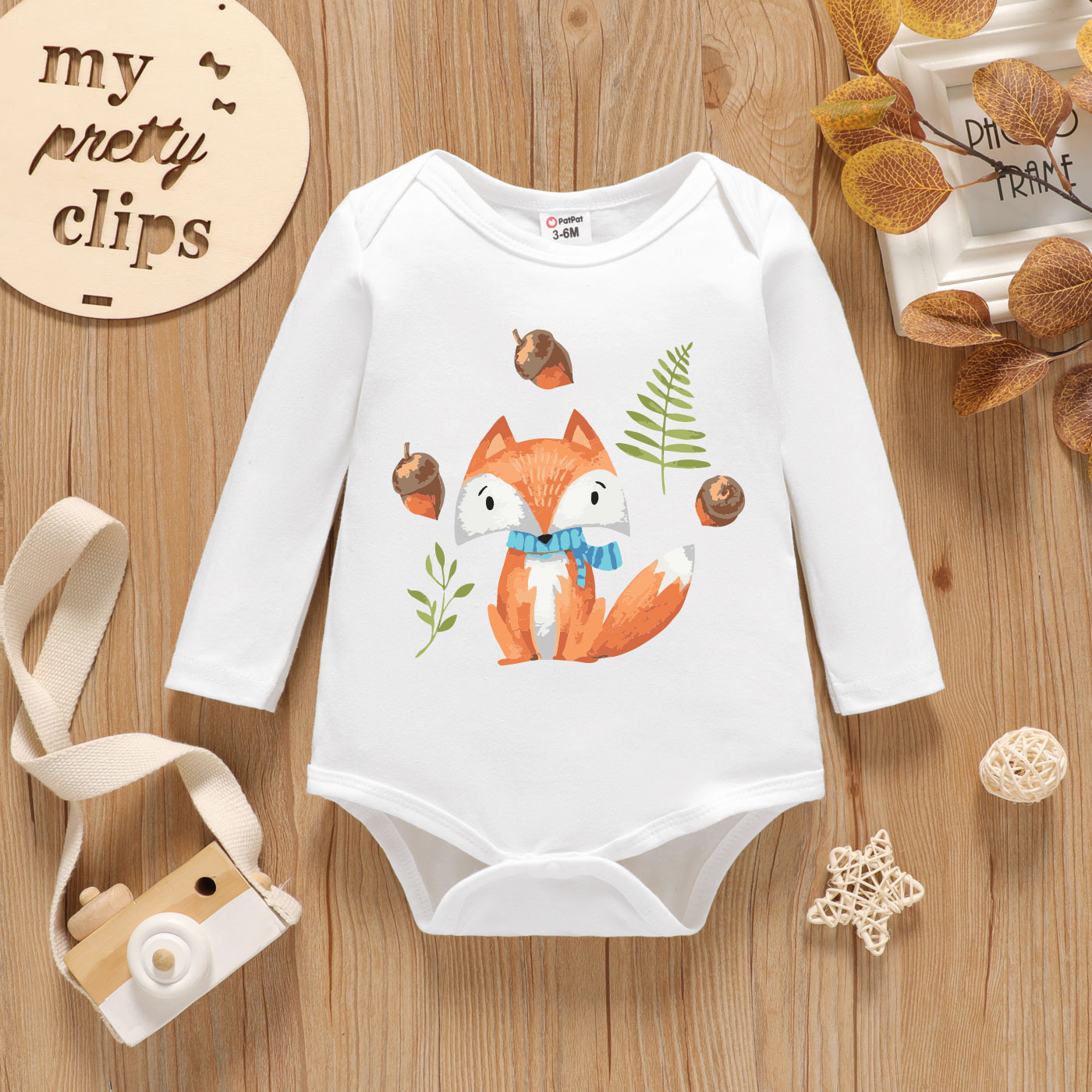 

Baby Graphic Fox Print Long-sleeve Romper