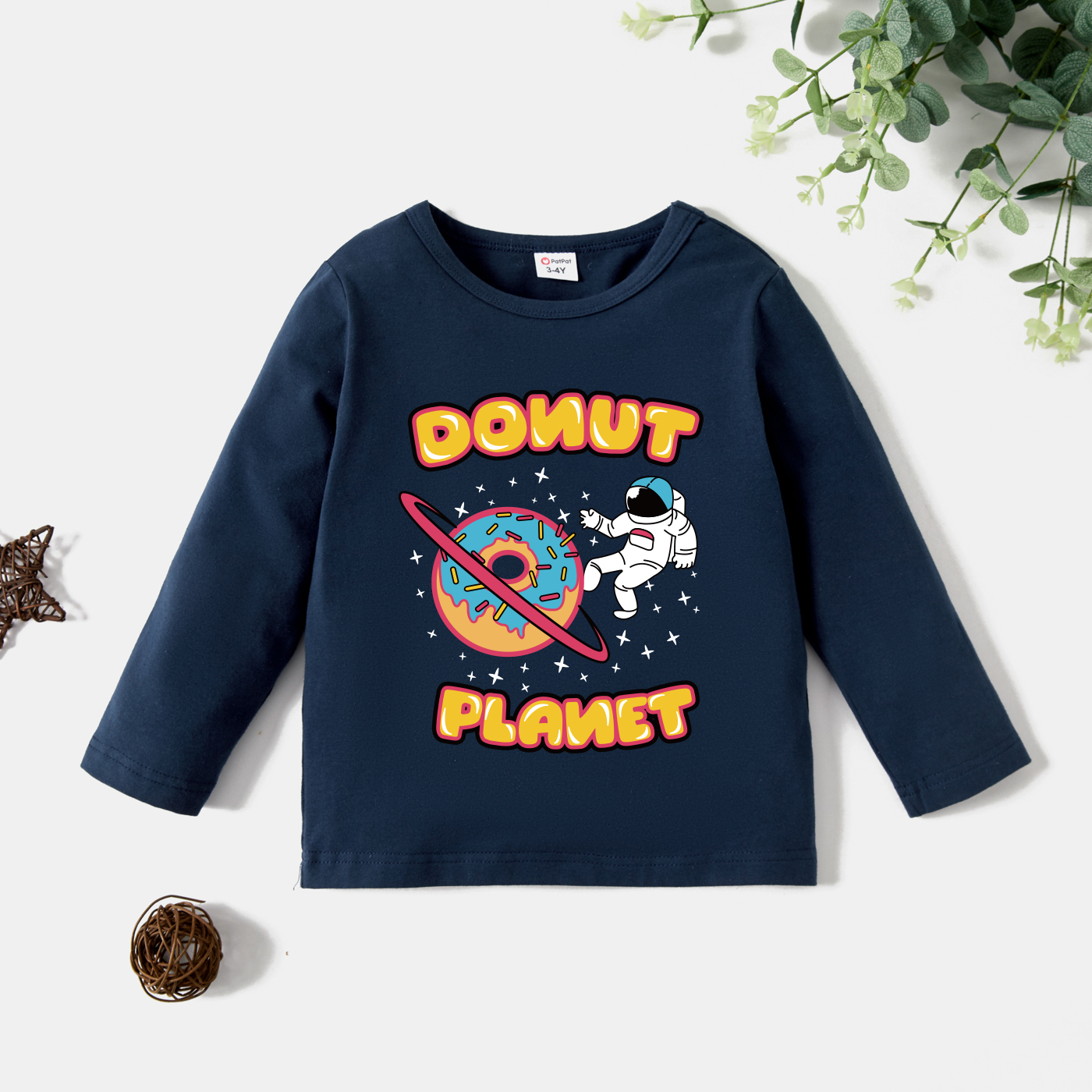 

Toddler Boy Graphic Astronaut & Letter Print Long-sleeve Tee