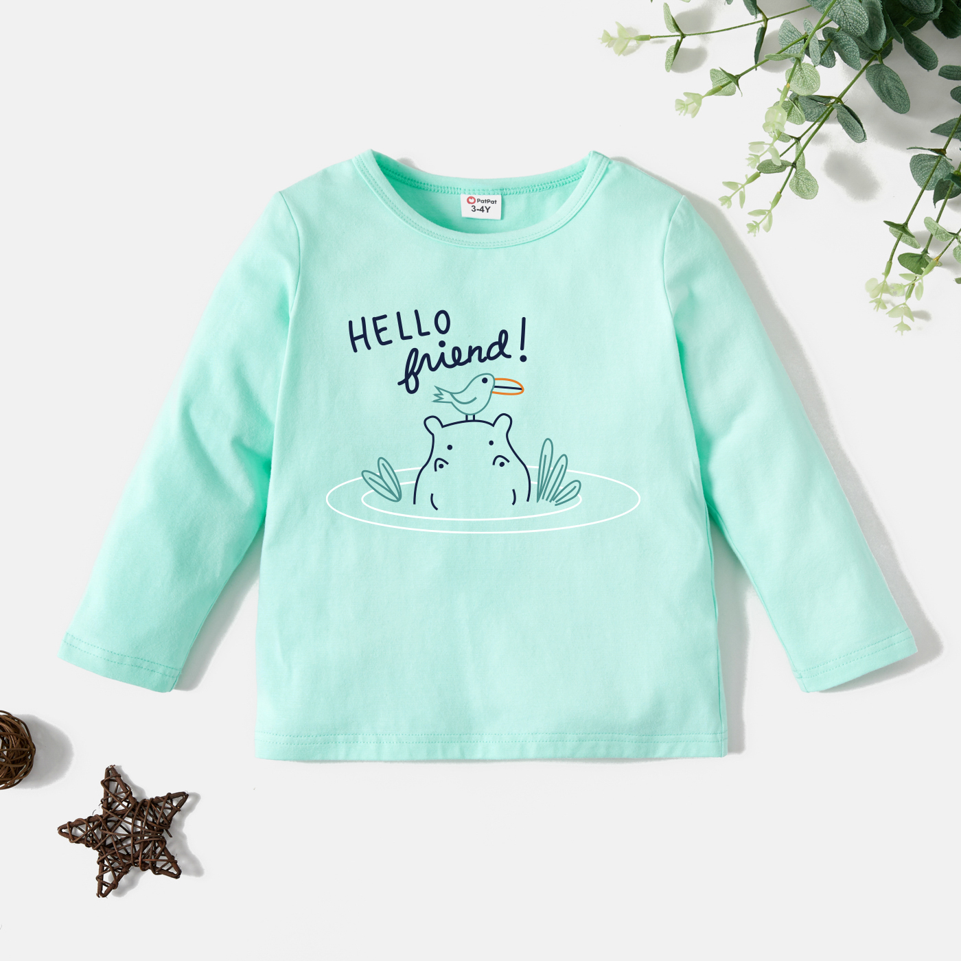 

Toddler Boy Graphic Hippopotamus Print Long-sleeve Tee