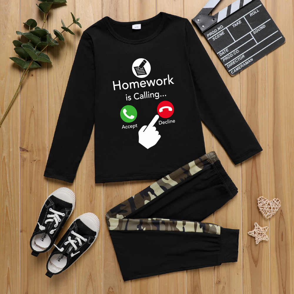 

2-Pack Kid Boy Graphic Letter Print Long-sleeve Tee Pants Set