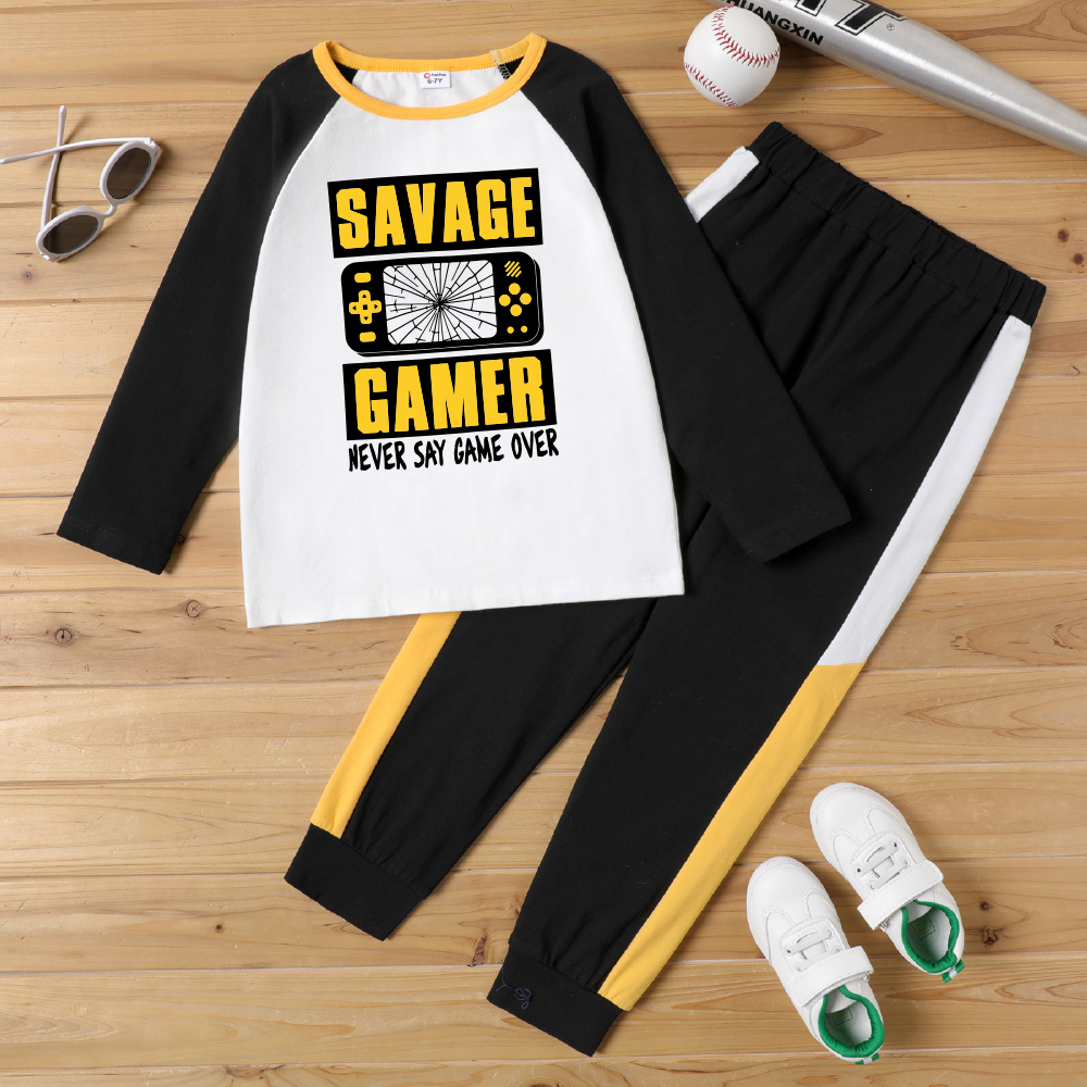 

2-Pack Kid Boy Graphic Letter Print Long-sleeve Tee Pants Set