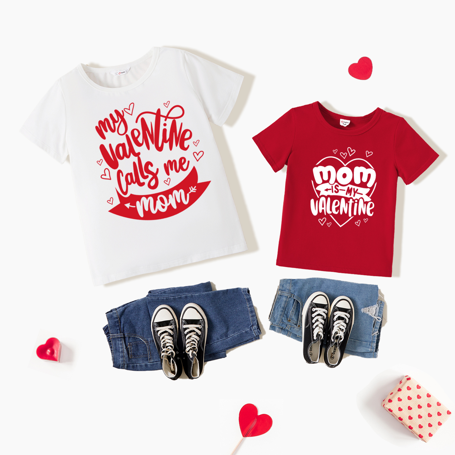 

Valentine's Day Red Love Heart and Letter Print Short-sleeve T-shirts for Mom and Me