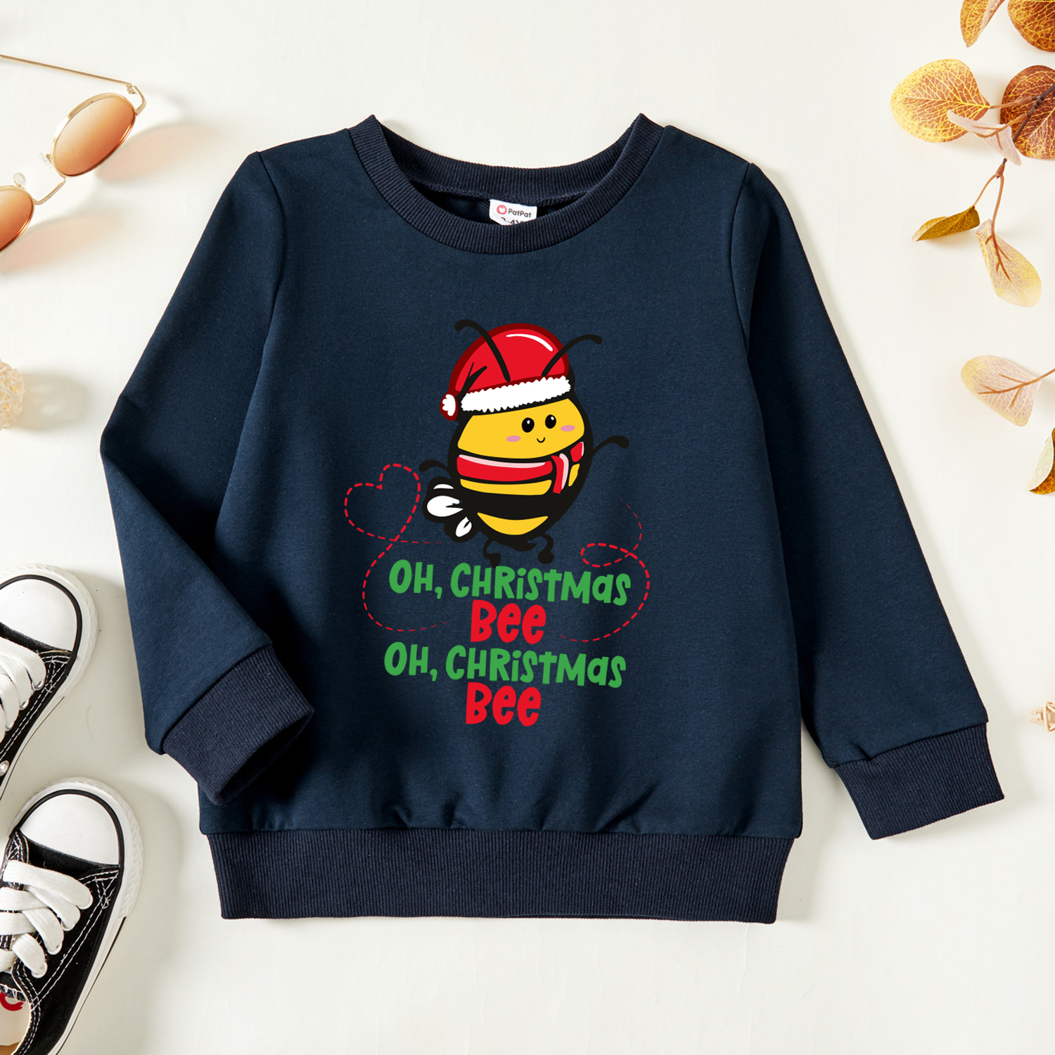 

Christmas Toddler Graphic Bee and Letter and Heart-shaped Print Long-sleeve Pullover