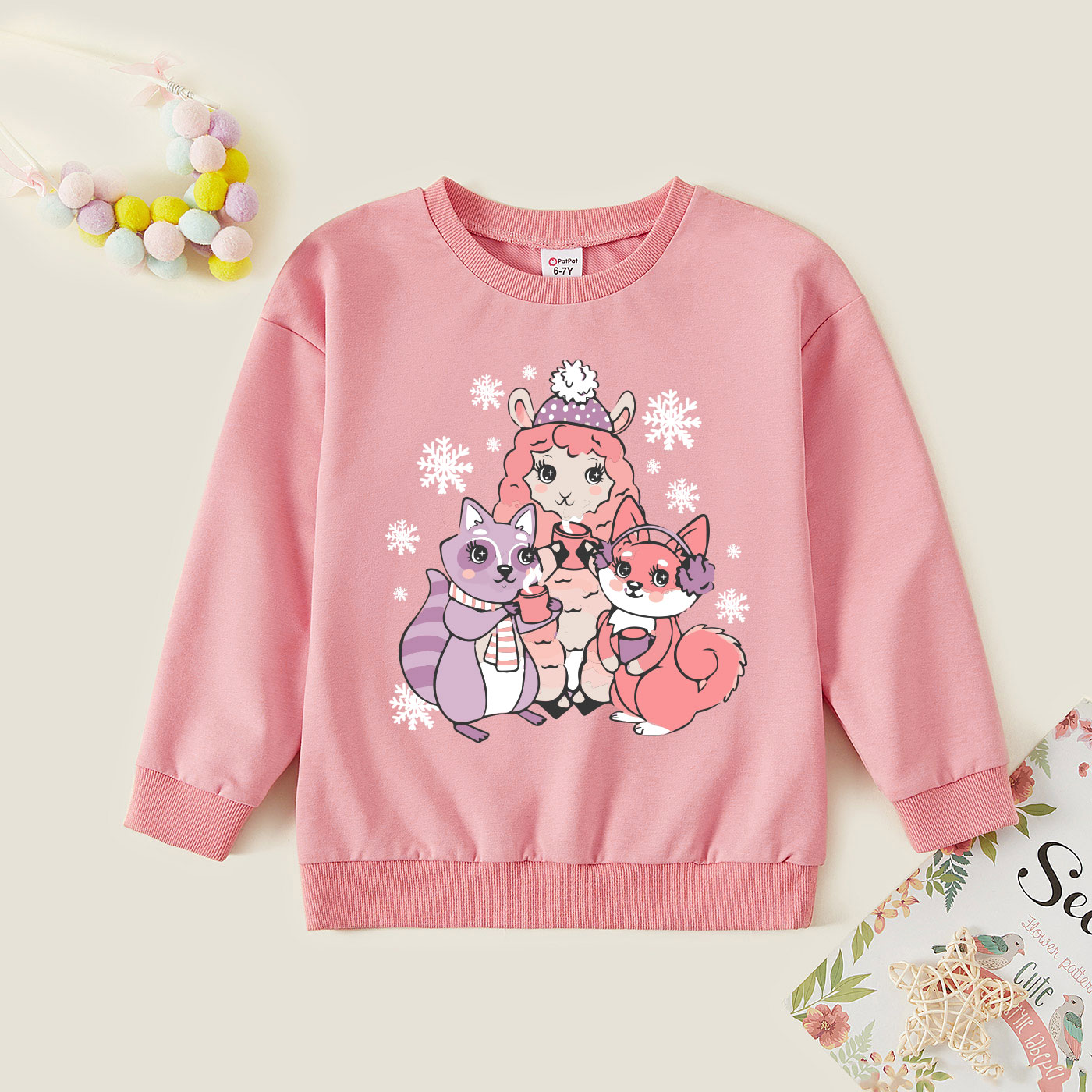

Kids Girl Graphic Fox Print Long-sleeve Pullover