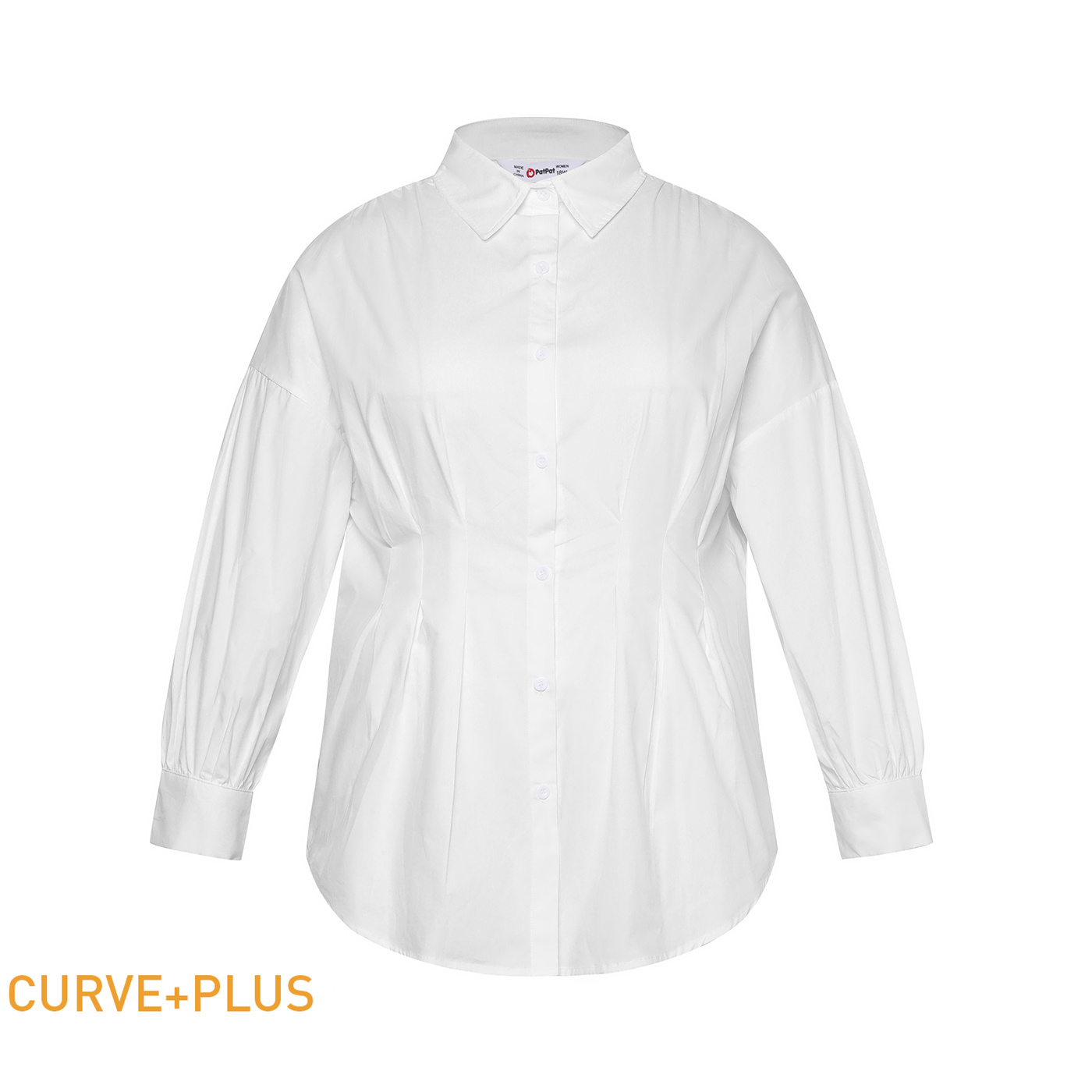 

Women Plus Size Elegant Lapel Collar Button Down Long-sleeve Pleated White Shirt