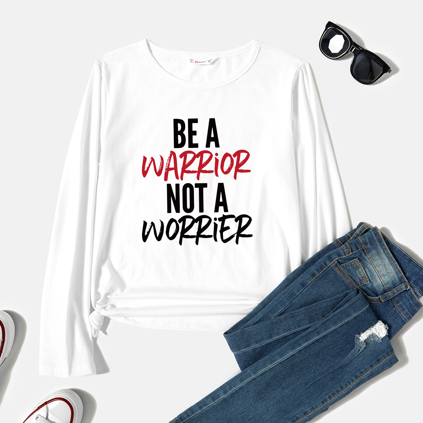 

Woman Graphic Letter Print Long-sleeve Round-collar Tee