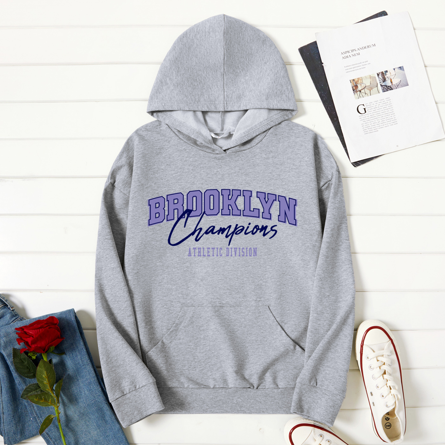 

Woman Graphic Letter Print Long-sleeve Hooded Pullover