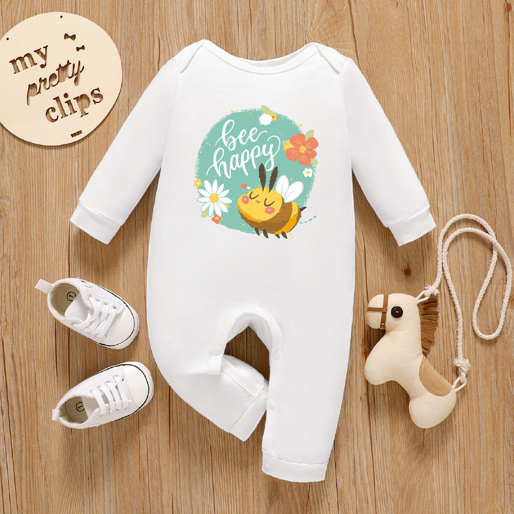 

Baby Boy Graphic Bee Print Long-sleeve Jumpsuit