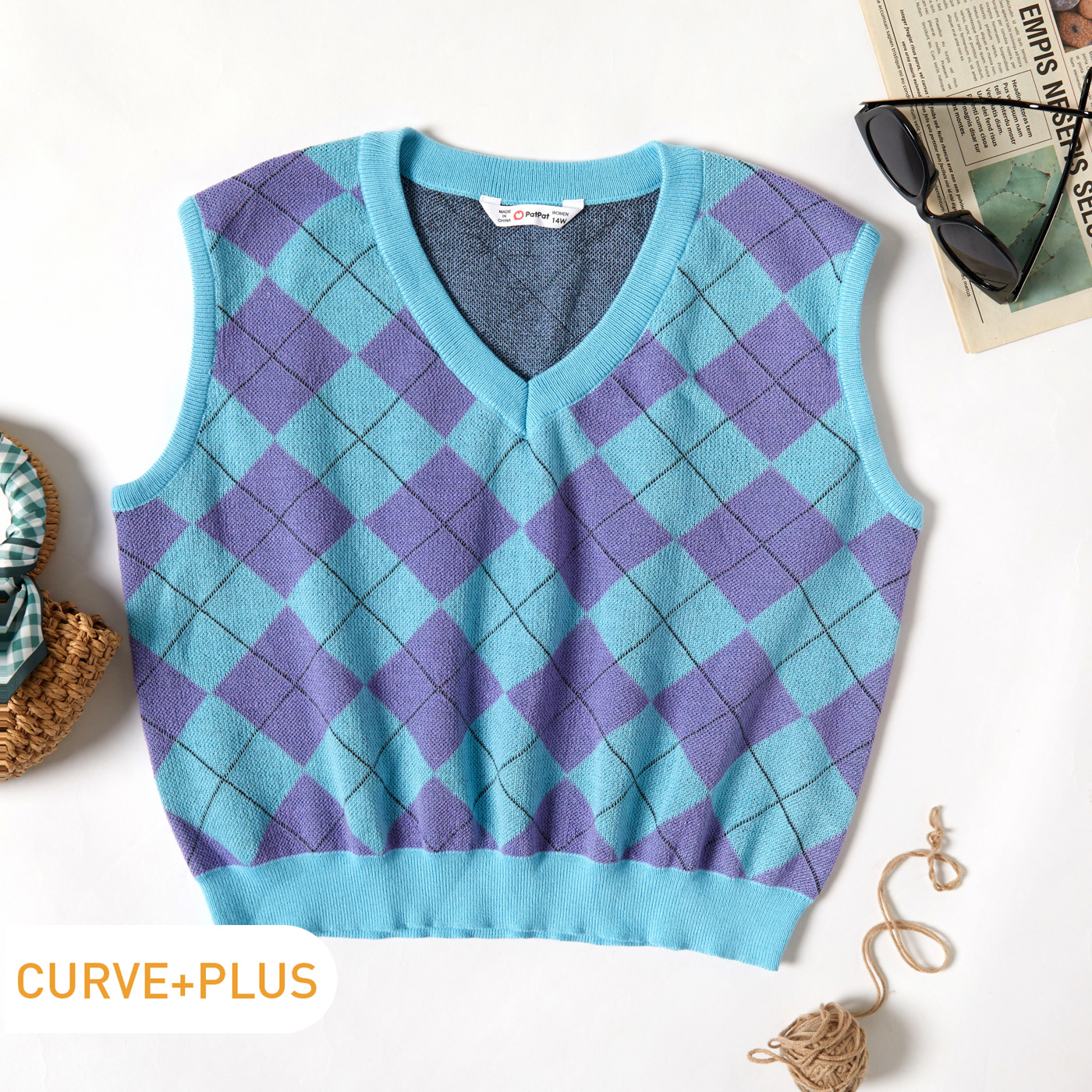 

Women Plus Size Casual V Neck Colorblock Plaid Vest
