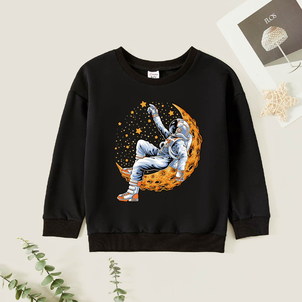 

Kids Boy Graphic Astronaut & Moon Print Long-sleeve Pullover