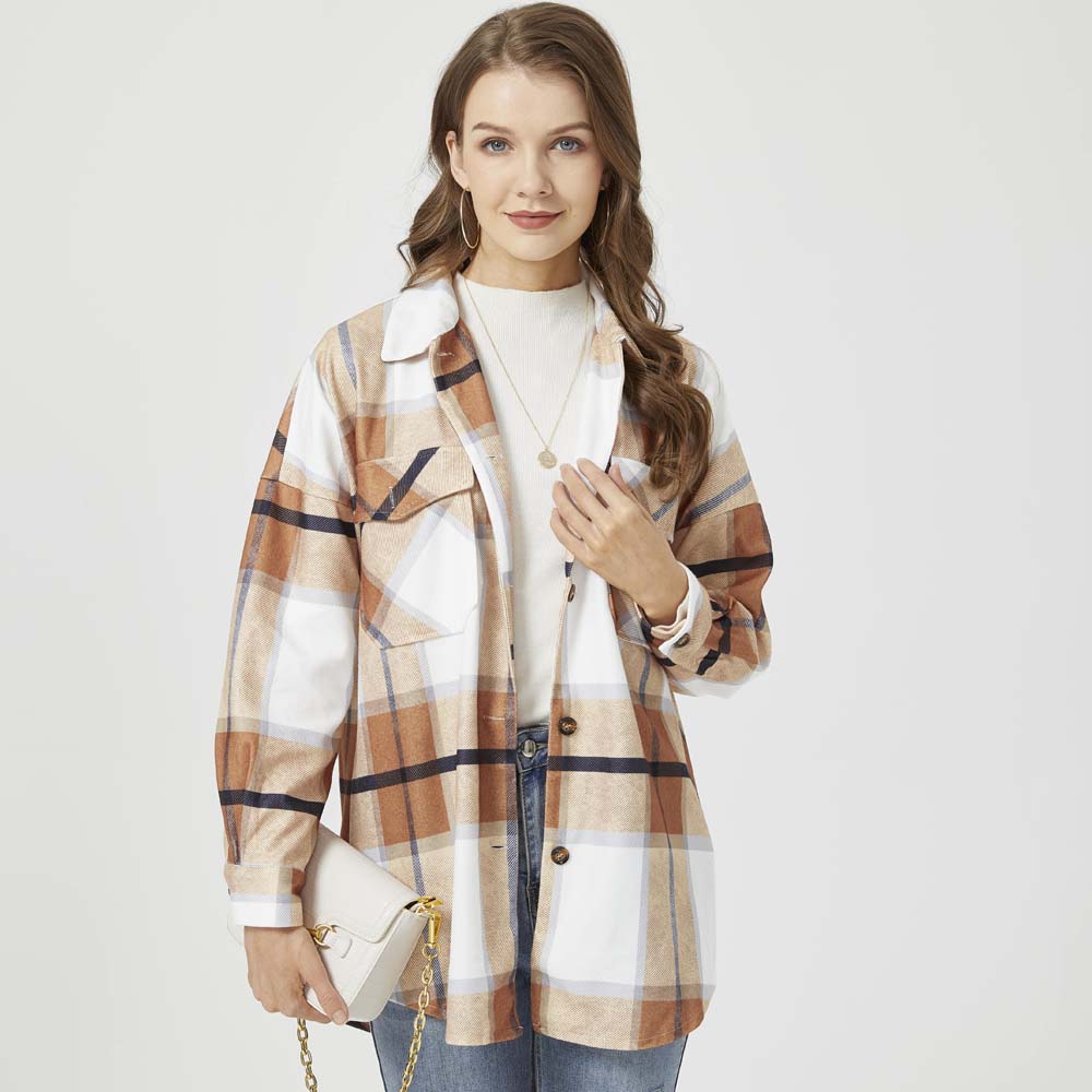 

Lapel Neck Long-sleeve Dual Pocket Button Placket Plaid Coat