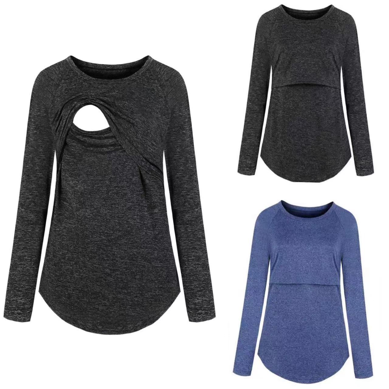 

Casual Solid Long-sleeve Nursing Tee