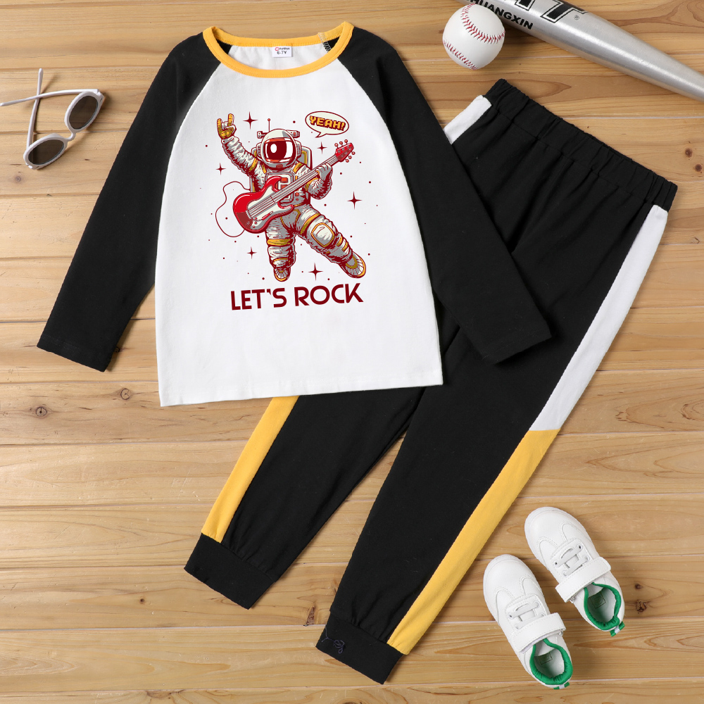 

2-Pack Kid Boy Graphic Astronaut Print Long-sleeve Tee Pants Set
