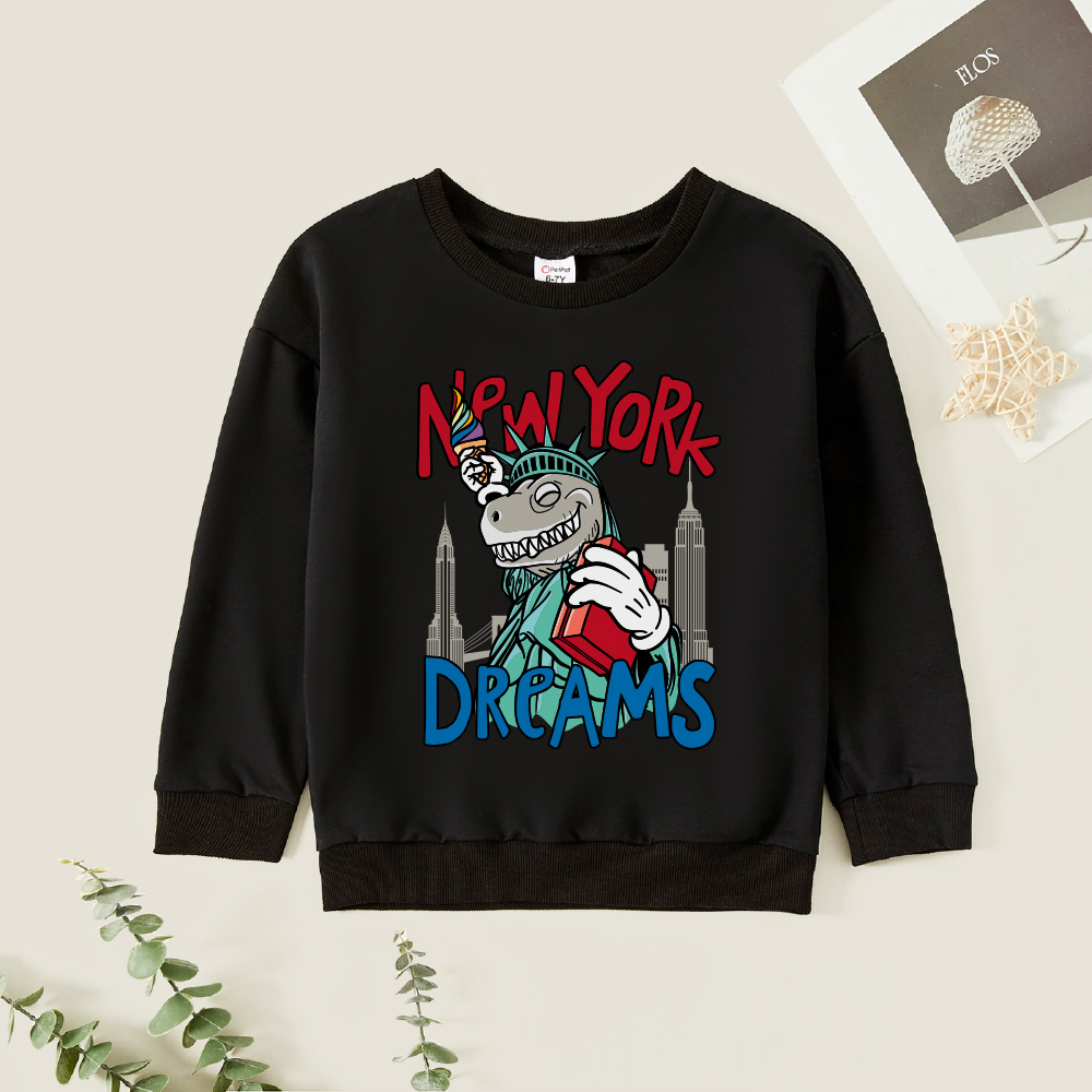 

Kids Boy Graphic Letter & Dinosaur Print Long-sleeve Pullover