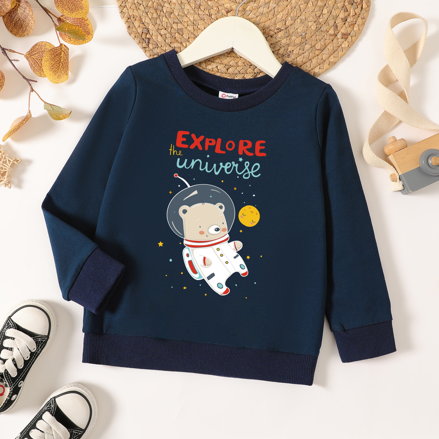 

Toddler Boy Graphic Astronaut & Bear Print Long-sleeve Pullover