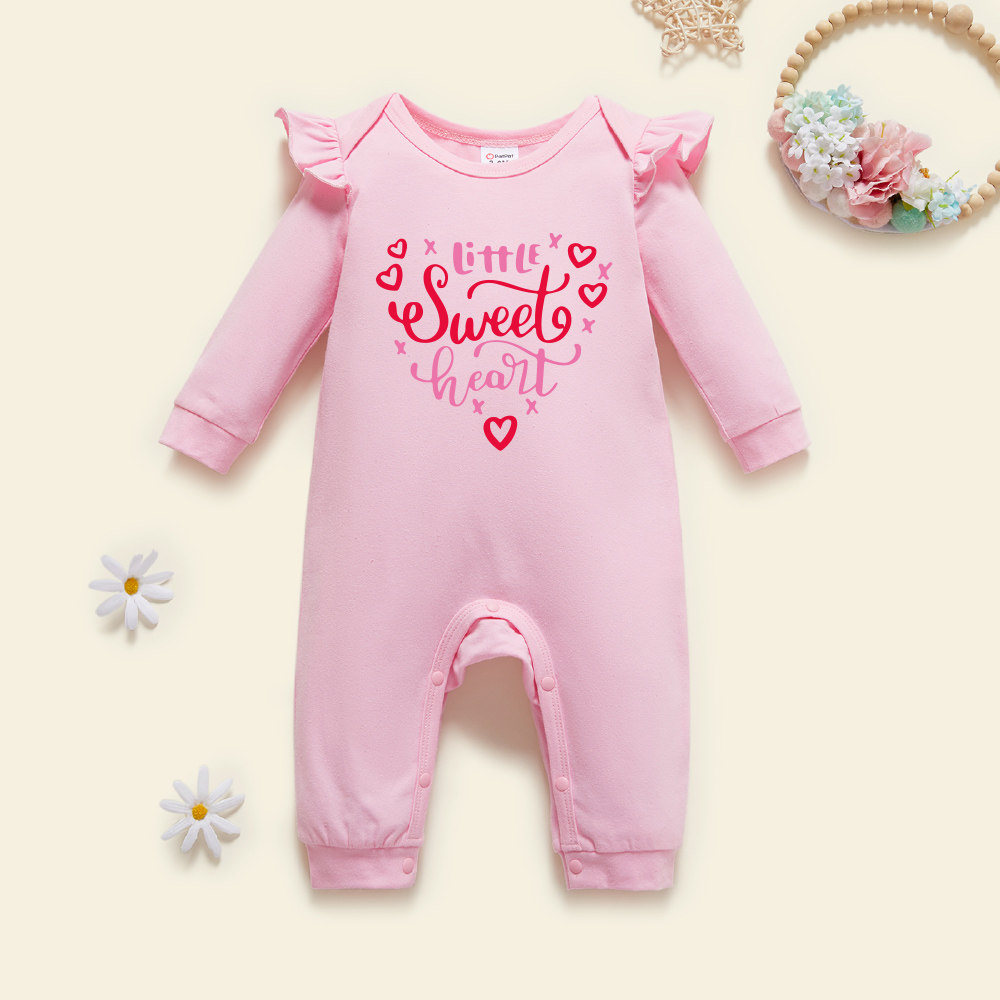 

Baby Girl Graphic Letter Print Long-sleeve Ruffled Jumpsuit