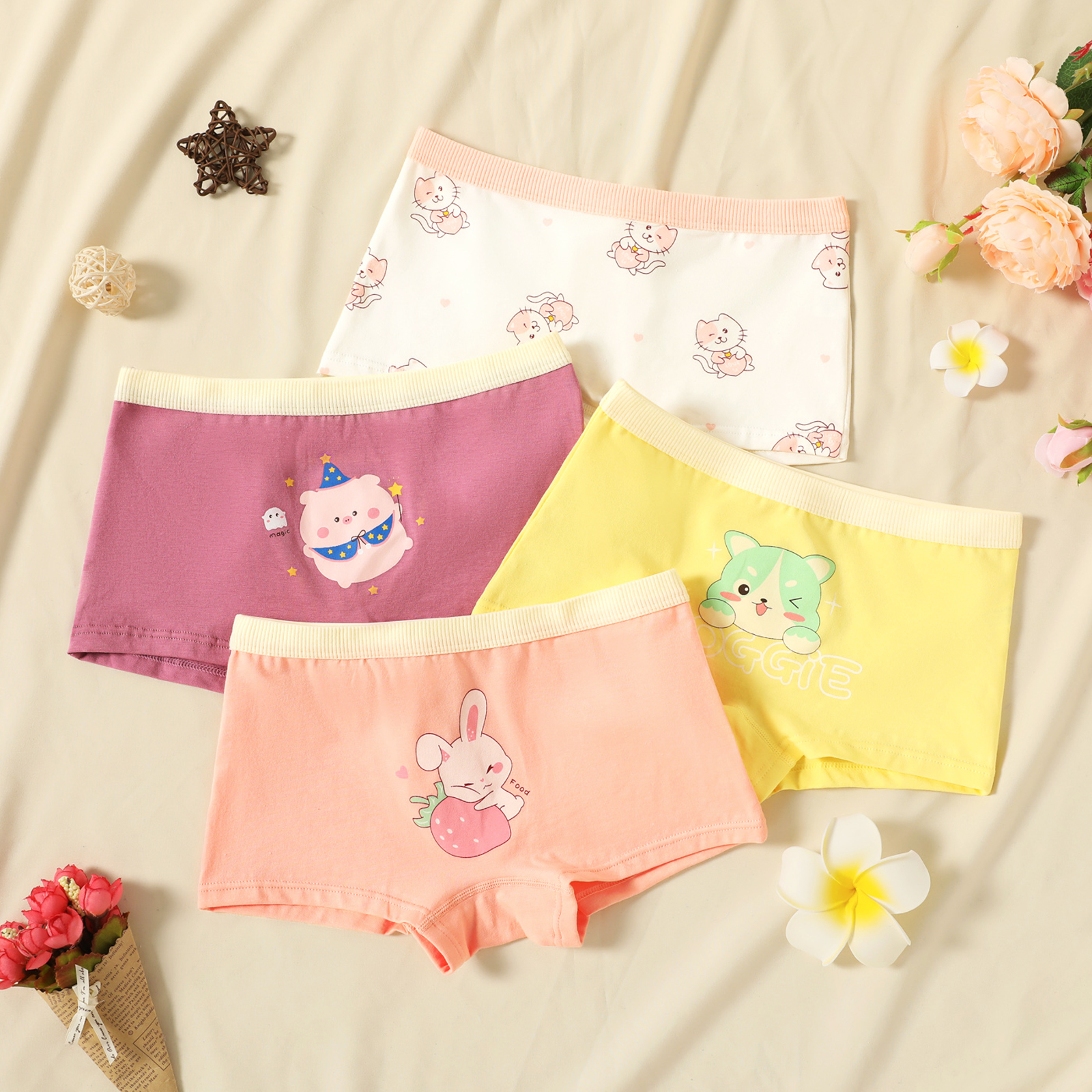 

4-Pack Toddler Girl Cartoon Animal Print Boxer Briefs Underwear