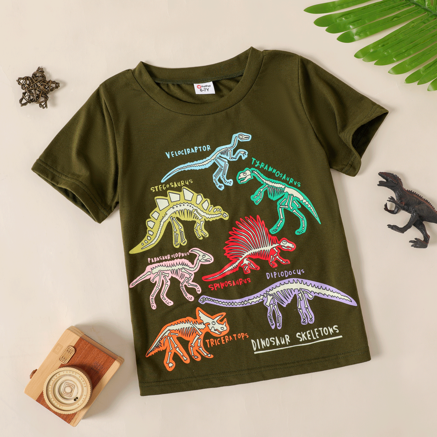 

Kid Boy Animal Dinosaur Letter Print Reflective Short-sleeve Tee
