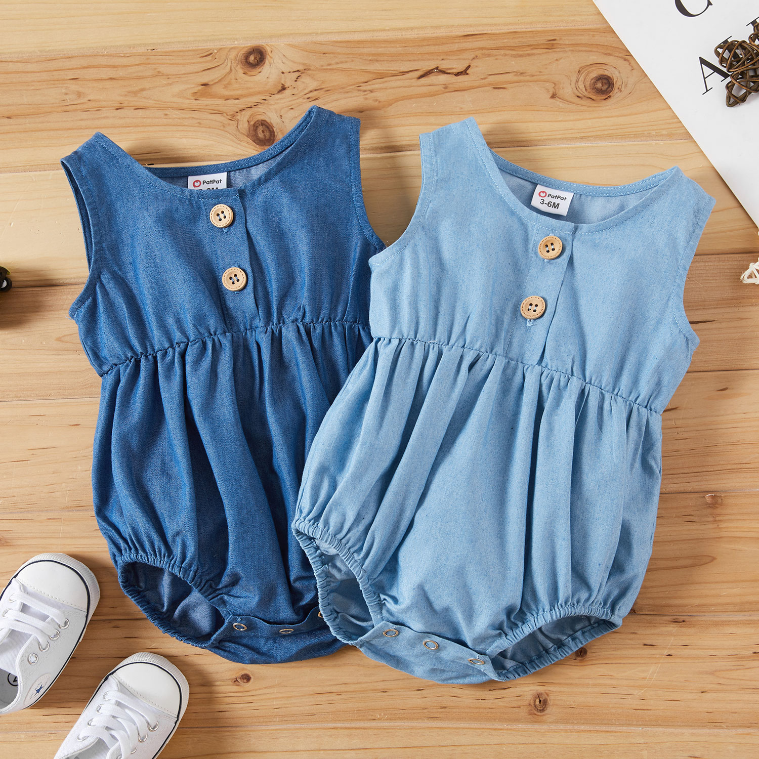 

Baby Boy Blue Imitation Denim Sleeveless Romper