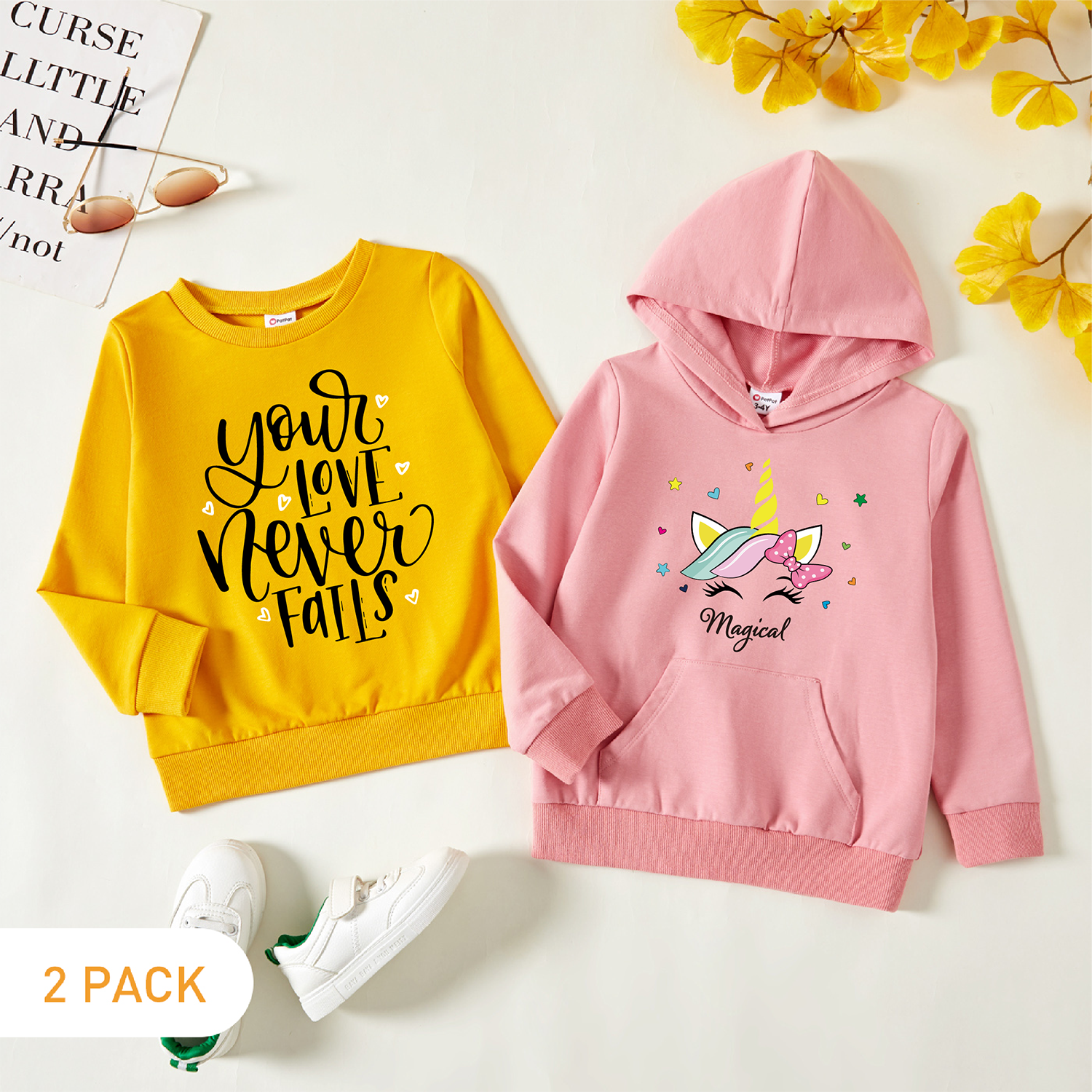 

2-Pack Toddler Girl Letter/Unicorn Print Pullover/Hoodie Sweatshirt