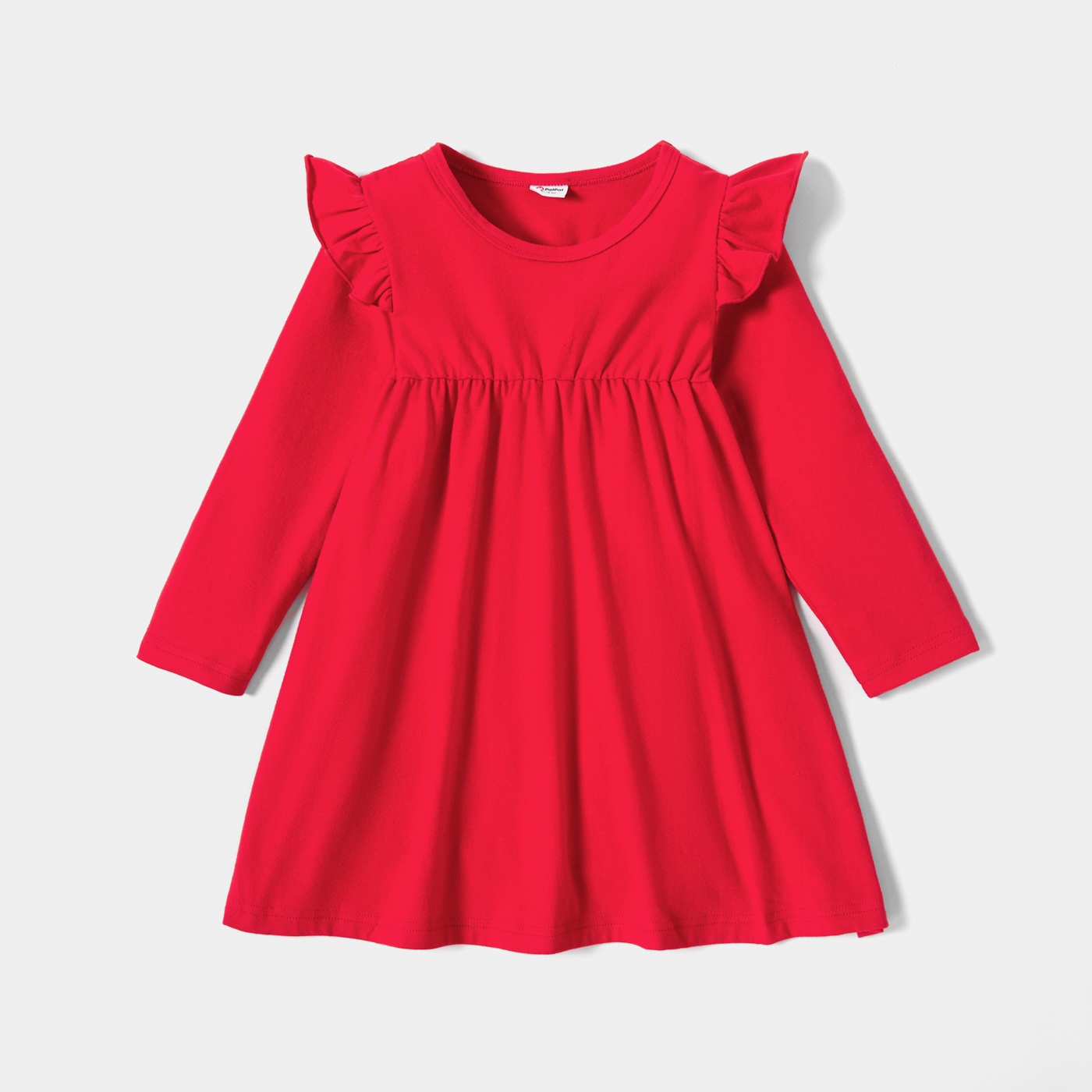 

Toddler Girl Cotton Flounce Solid Long-sleeve Dress