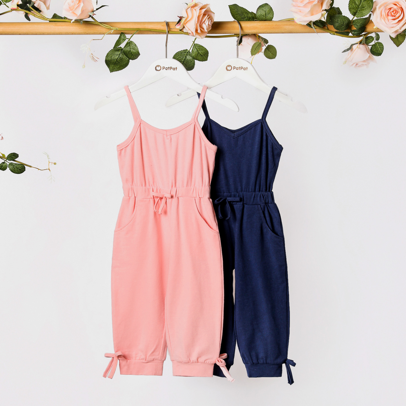 

Toddler Girl Bowknot Design Solid Color Cami Jumpsuit