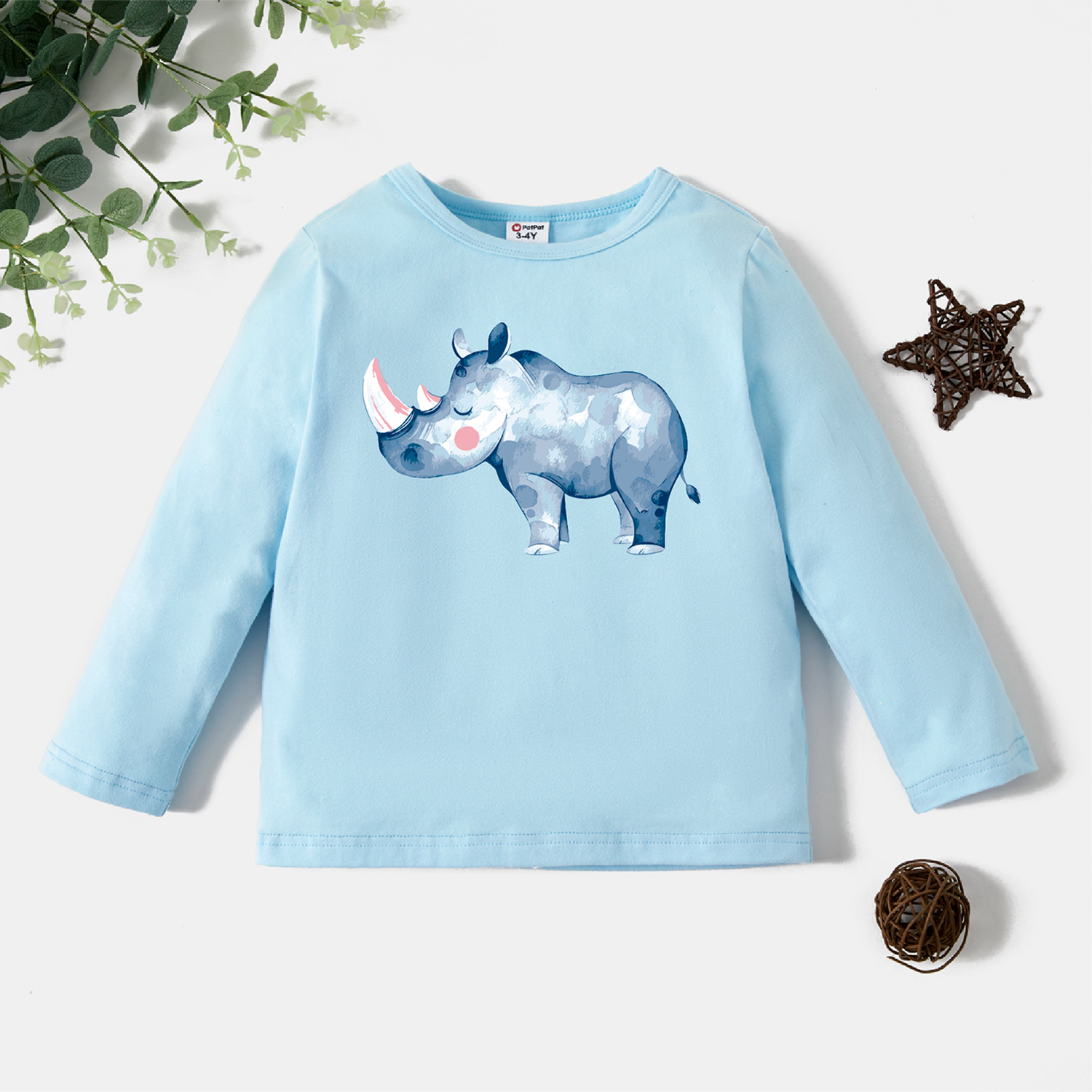 

Toddler Boy/Girl Playful Rhino Print Long-sleeve Tee