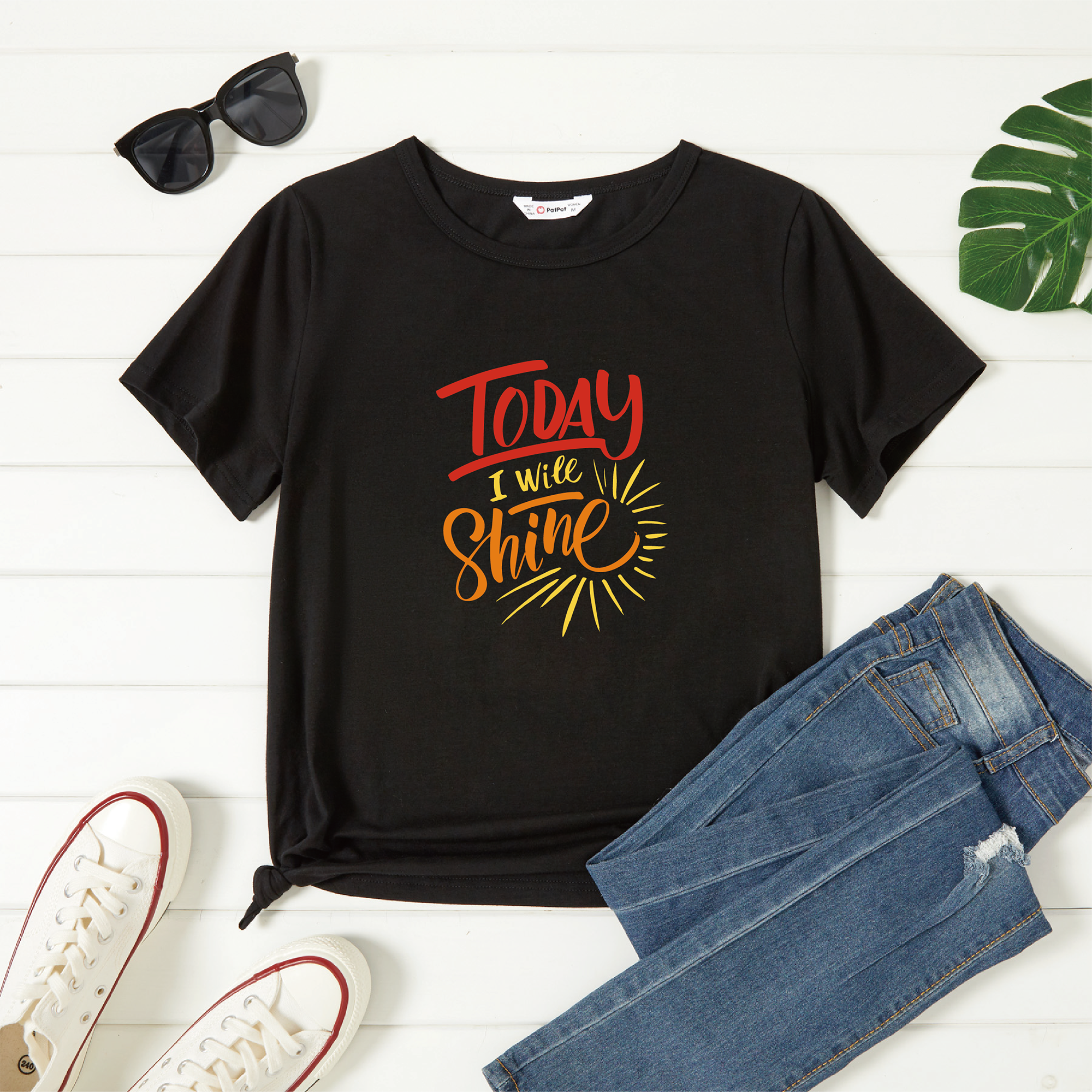 

Women Graphic Colorful Letter Print Round Neck Short-sleeve T-shirt