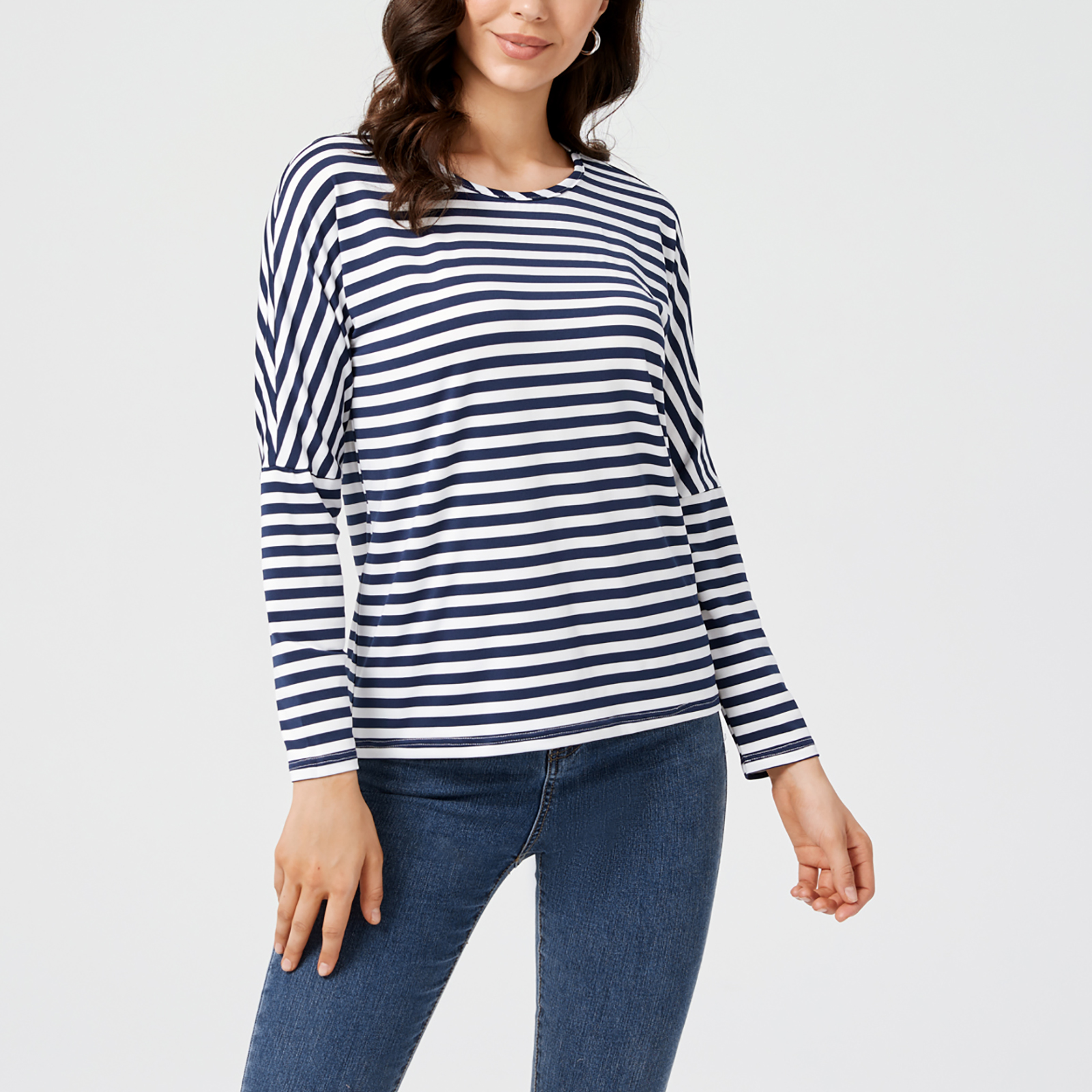 

Stripe Print Round Neck Long-sleeve T-shirt