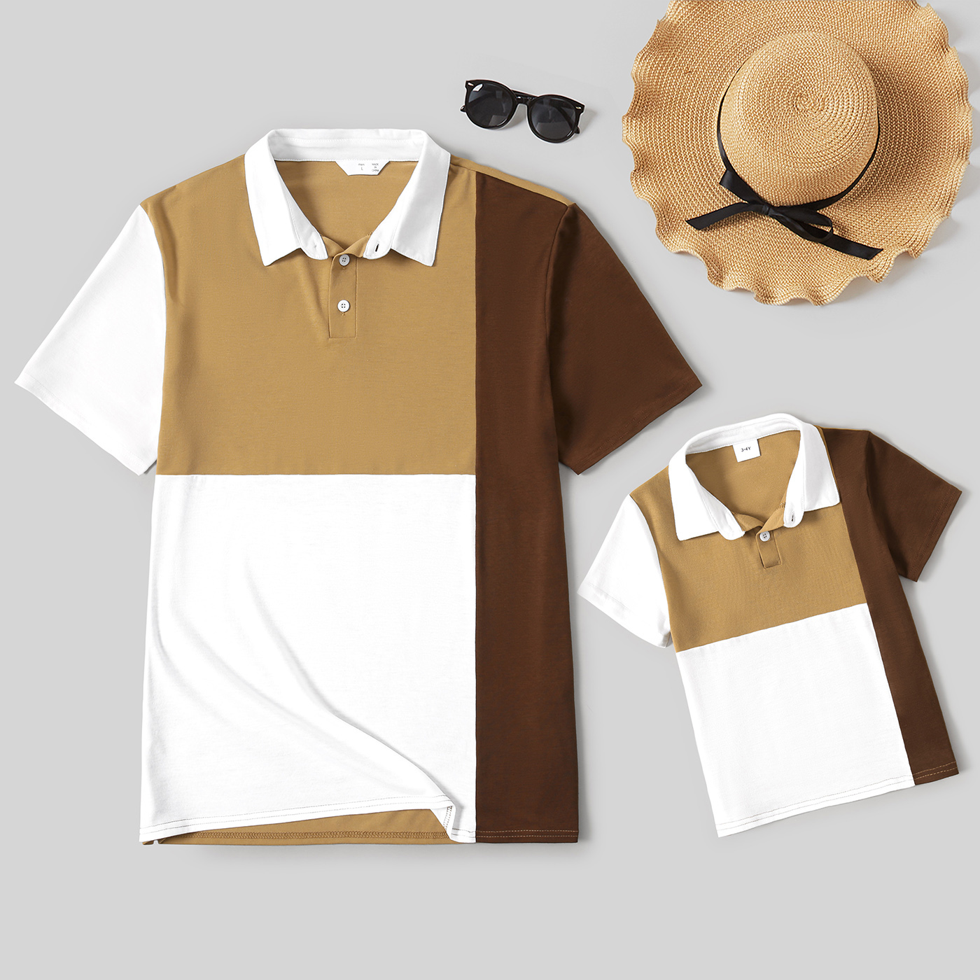 

Colorblock Splicing Short-sleeve Polo Shirts for Dad and Me