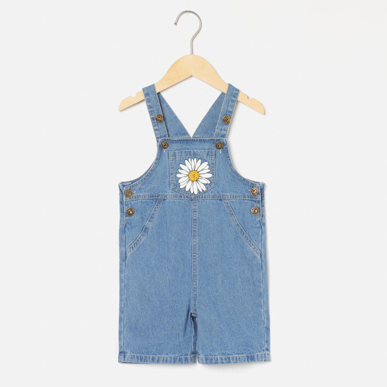 

Toddler Girl Floral Print Button Design Denim Overalls