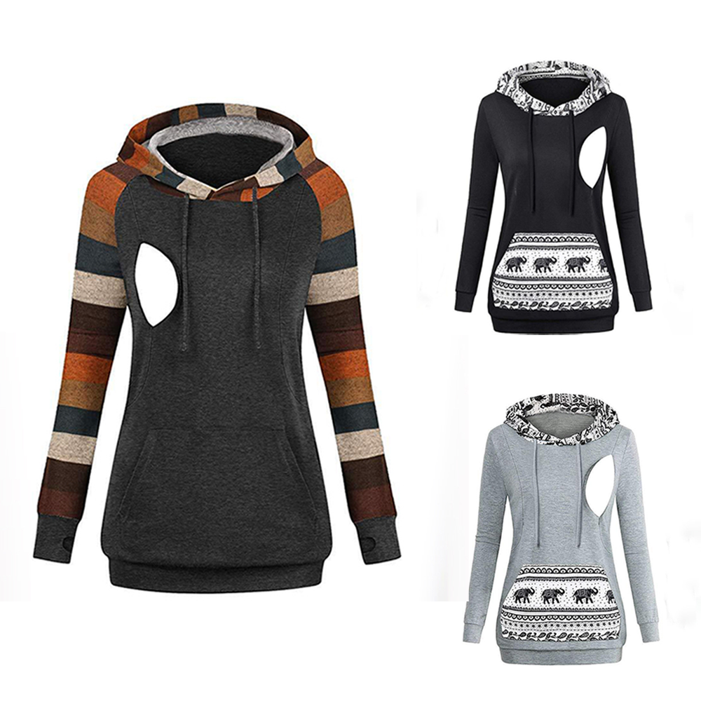 

Stylish Plaid Long-sleeve Nursing Hoodie