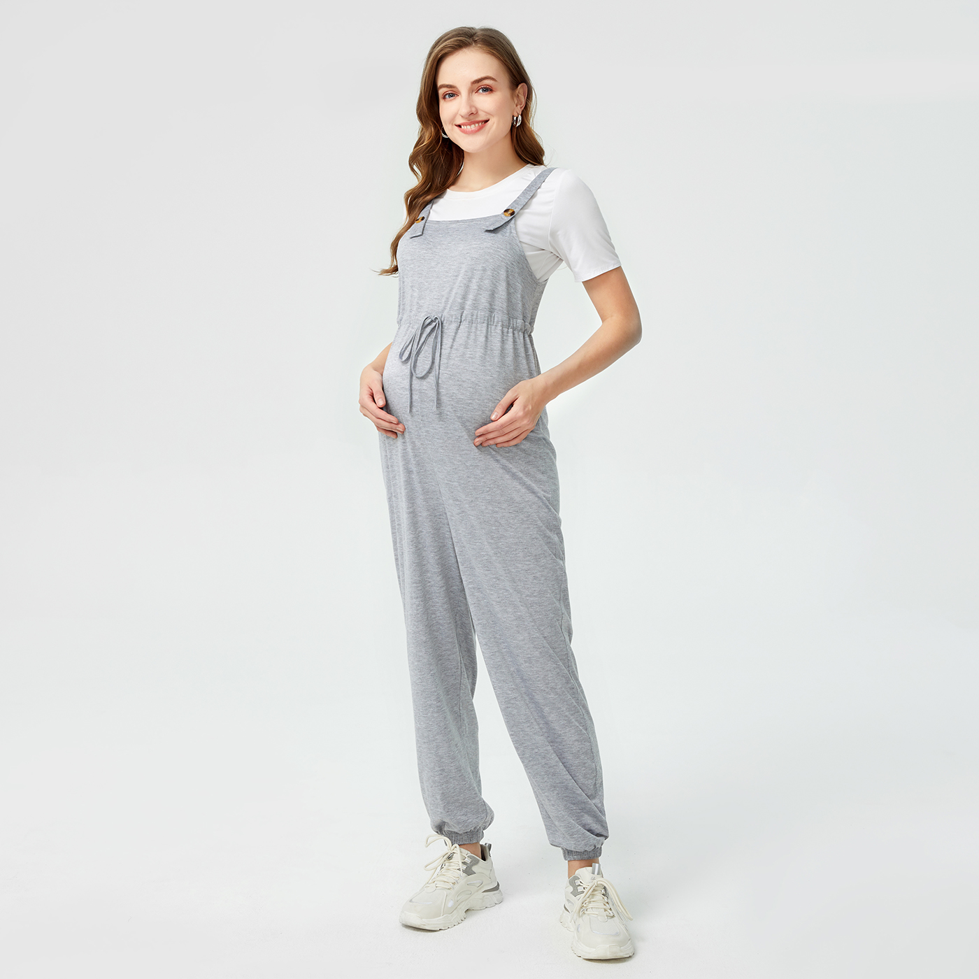

Maternity Drawstring Waist Button Cami Jumpsuit