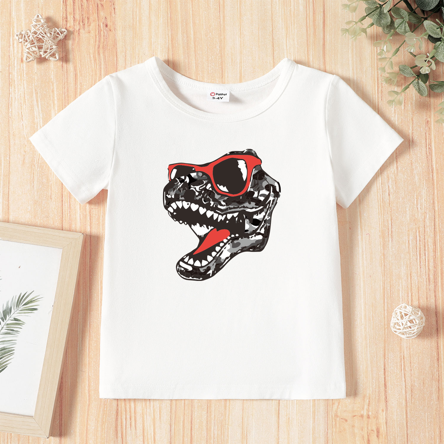 

Toddler Boy Palyful Dinosaur Print Short-sleeve White Tee
