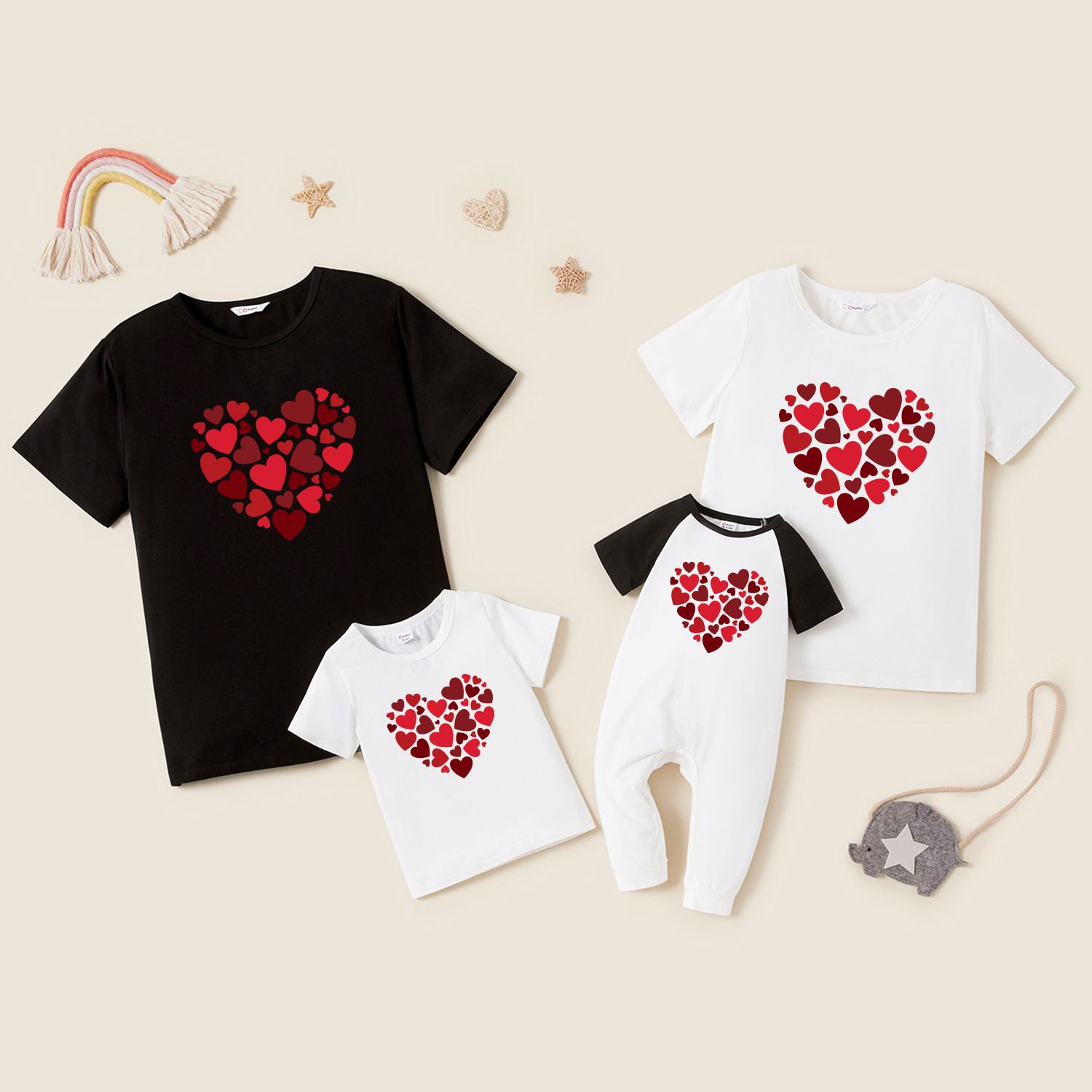 

Family Matching Love Heart Print Round Neck Short-sleeve T-shirts