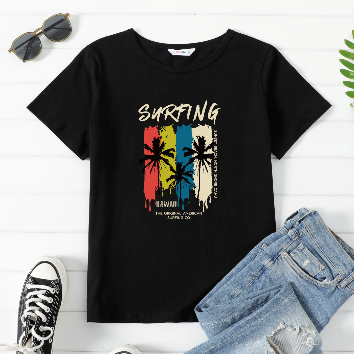 

Women Graphic Surfing Summer Print Round Neck Short-sleeve T-shirt