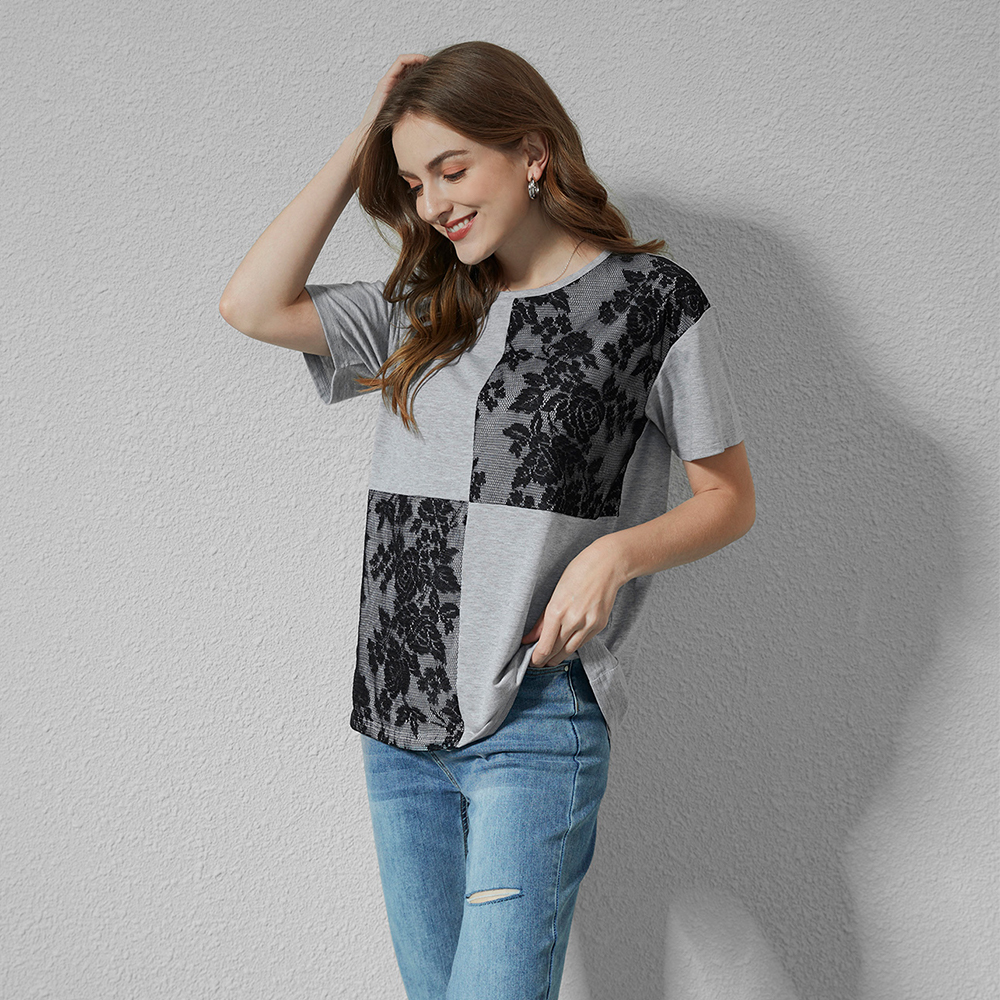 

Floral Mesh Panel Short-sleeve T-shirt