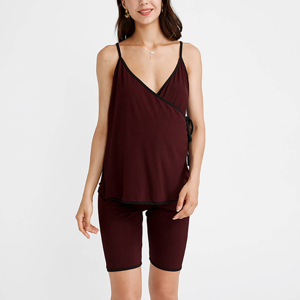

Maternity Pure Color Lace-up Cami Top and Shorts Pajamas Lounge Set