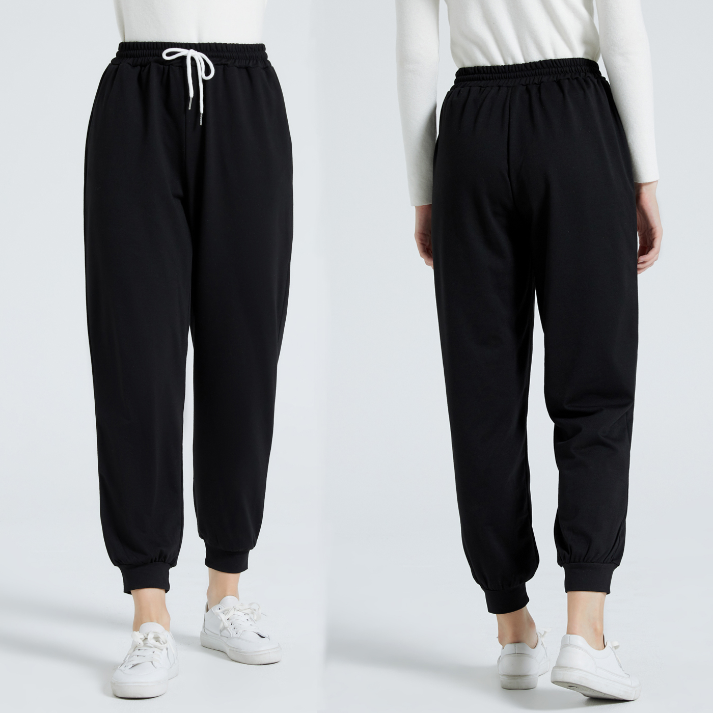 

Casual Drawstring Elastic Waist Black Sweatpants