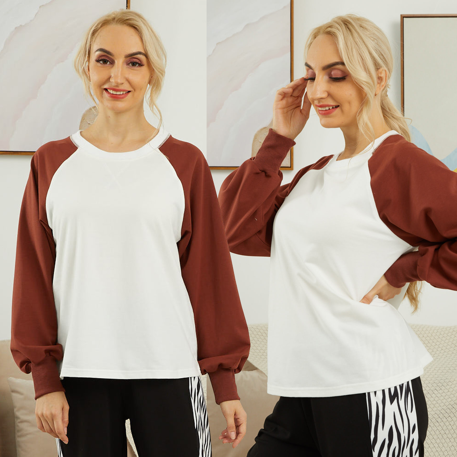 

Color Block Round Neck Long-sleeve Pullover