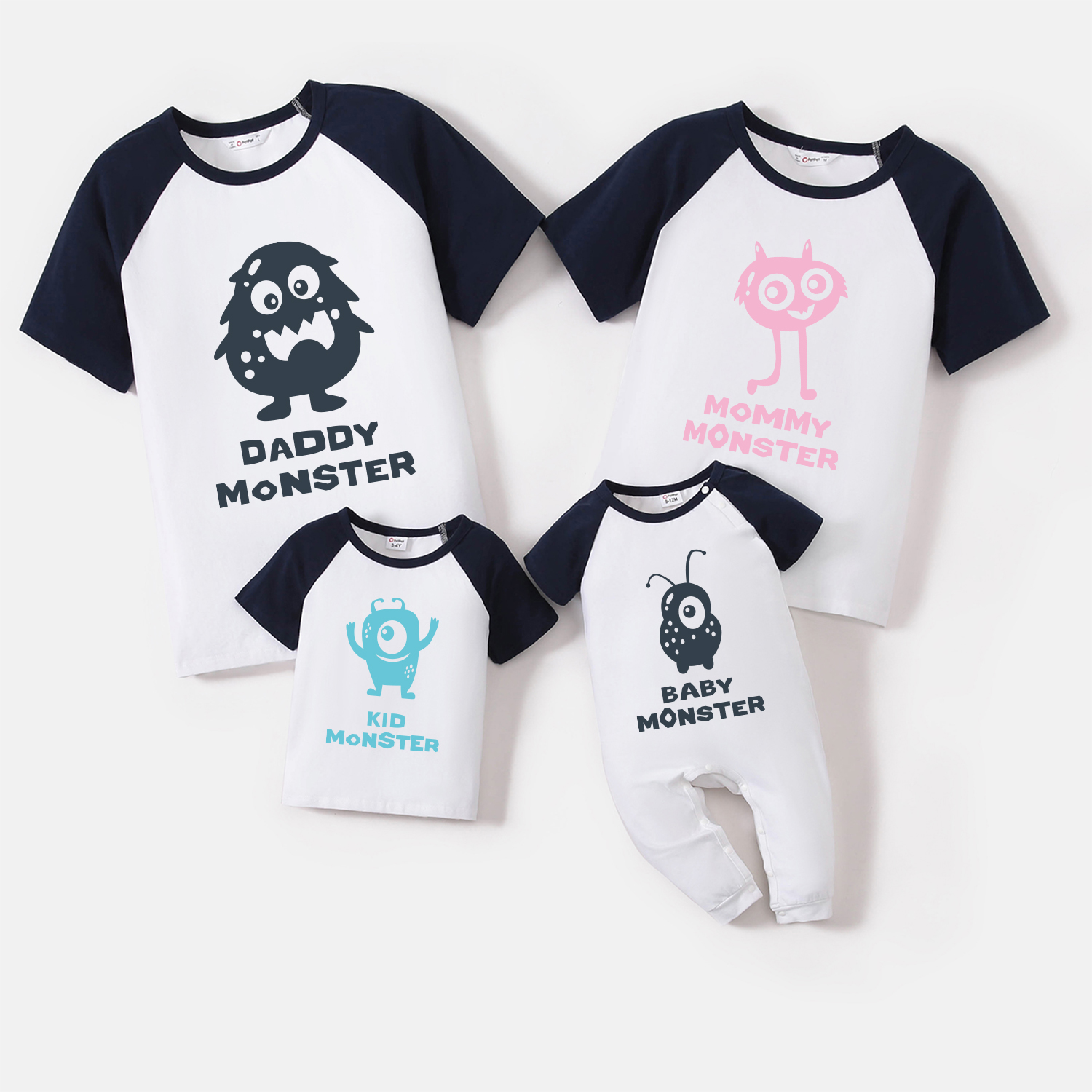 

Family Matching Cartoon Monster and Letter Print 100% Cotton Short Raglan-sleeve T-shirts