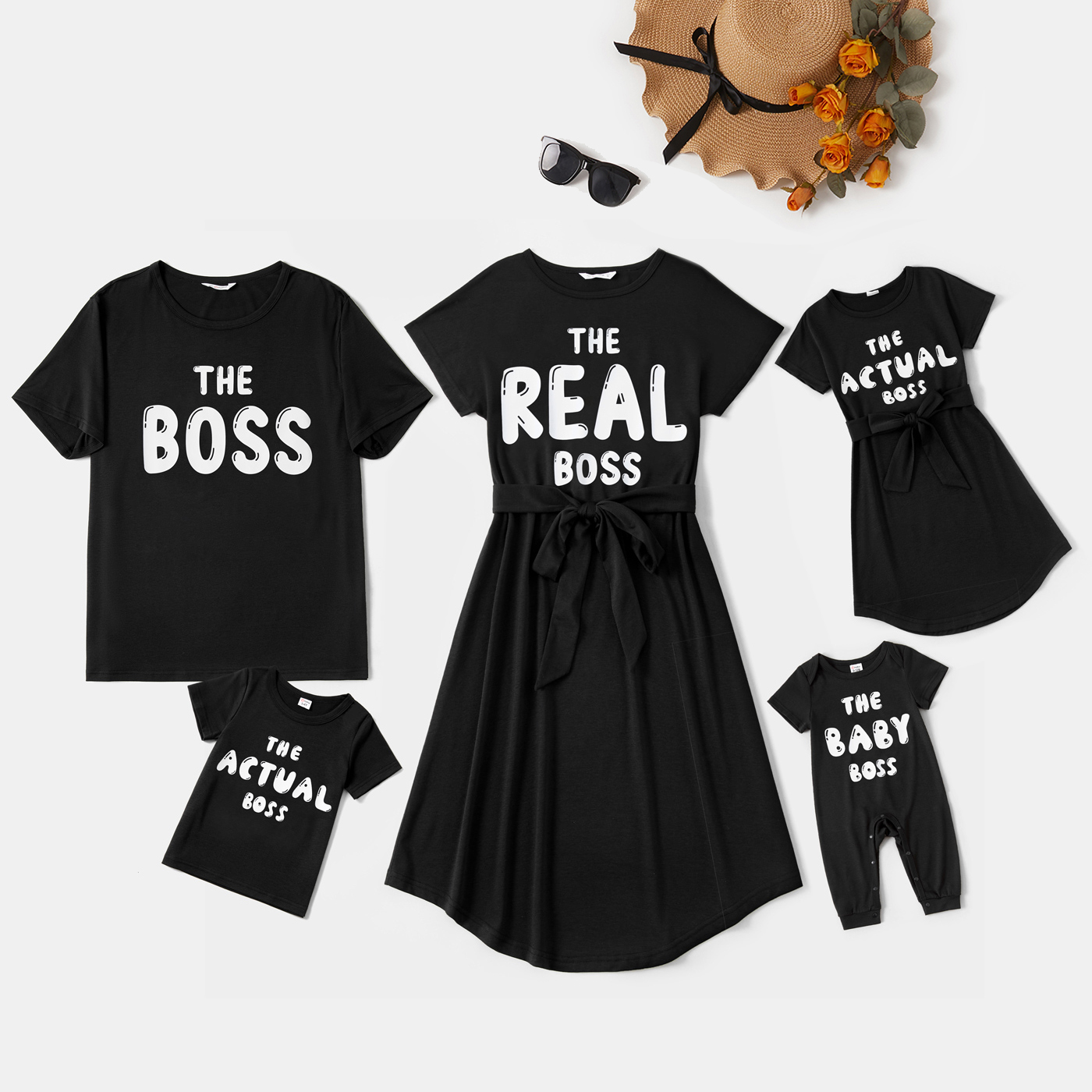 

Letter Print Family Matching Black/Grey Sets