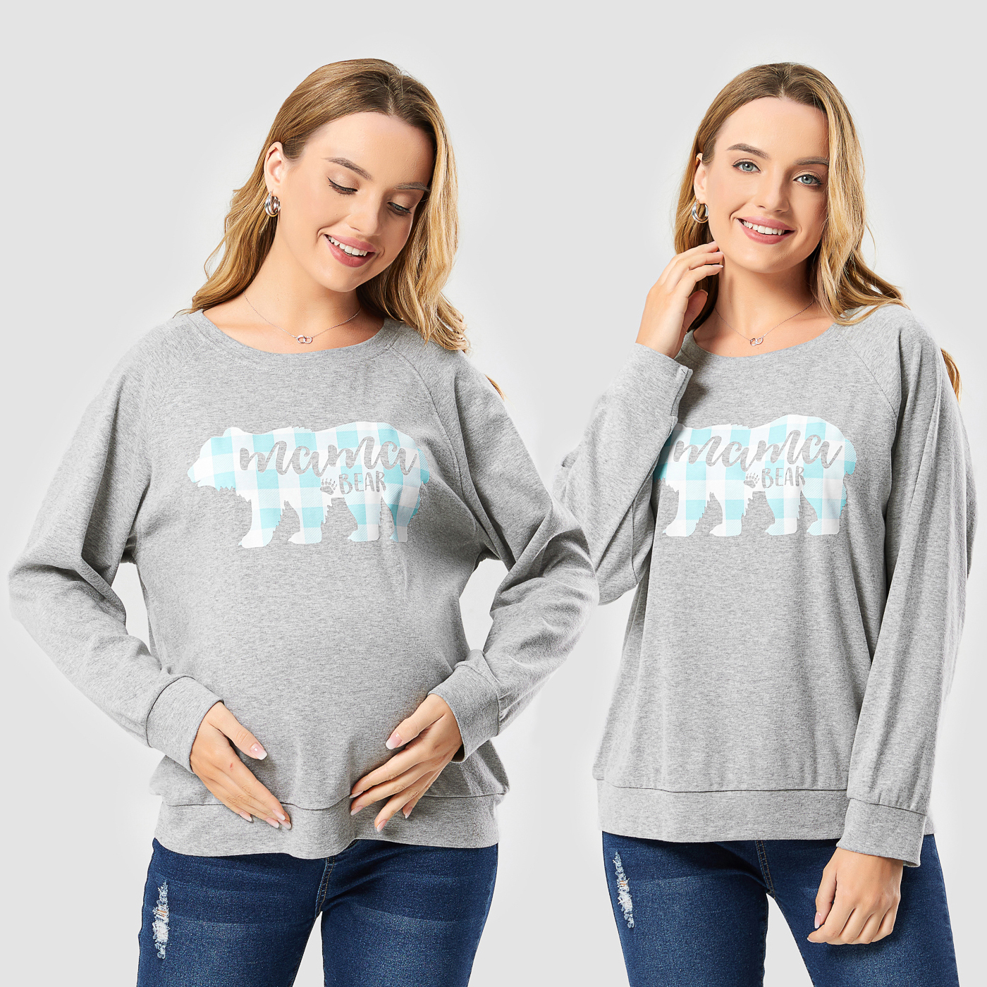 

Maternity Plaid Bear Letter Print Long-sleeve Pullover Sweatshirt