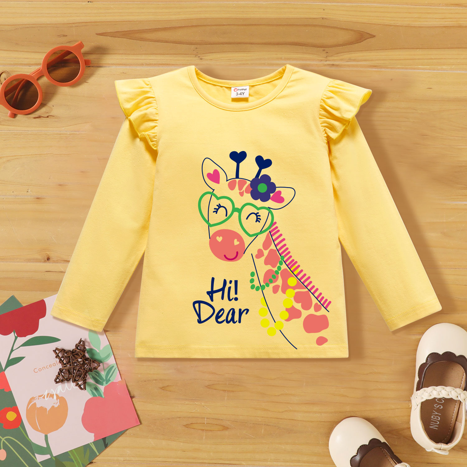 

Toddler Graphic Flutter-sleeve Beige Long-sleeve Tee