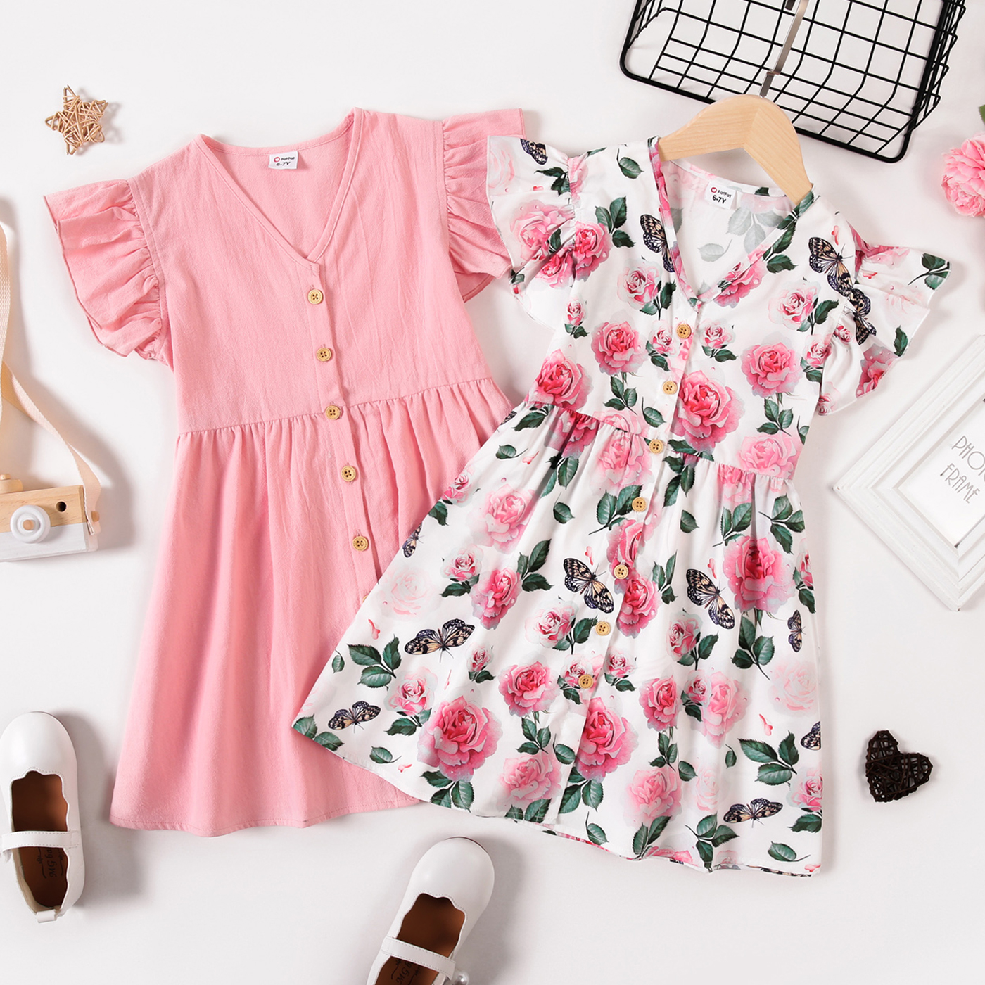 

Kid Girl rose fly sleeve Dress
