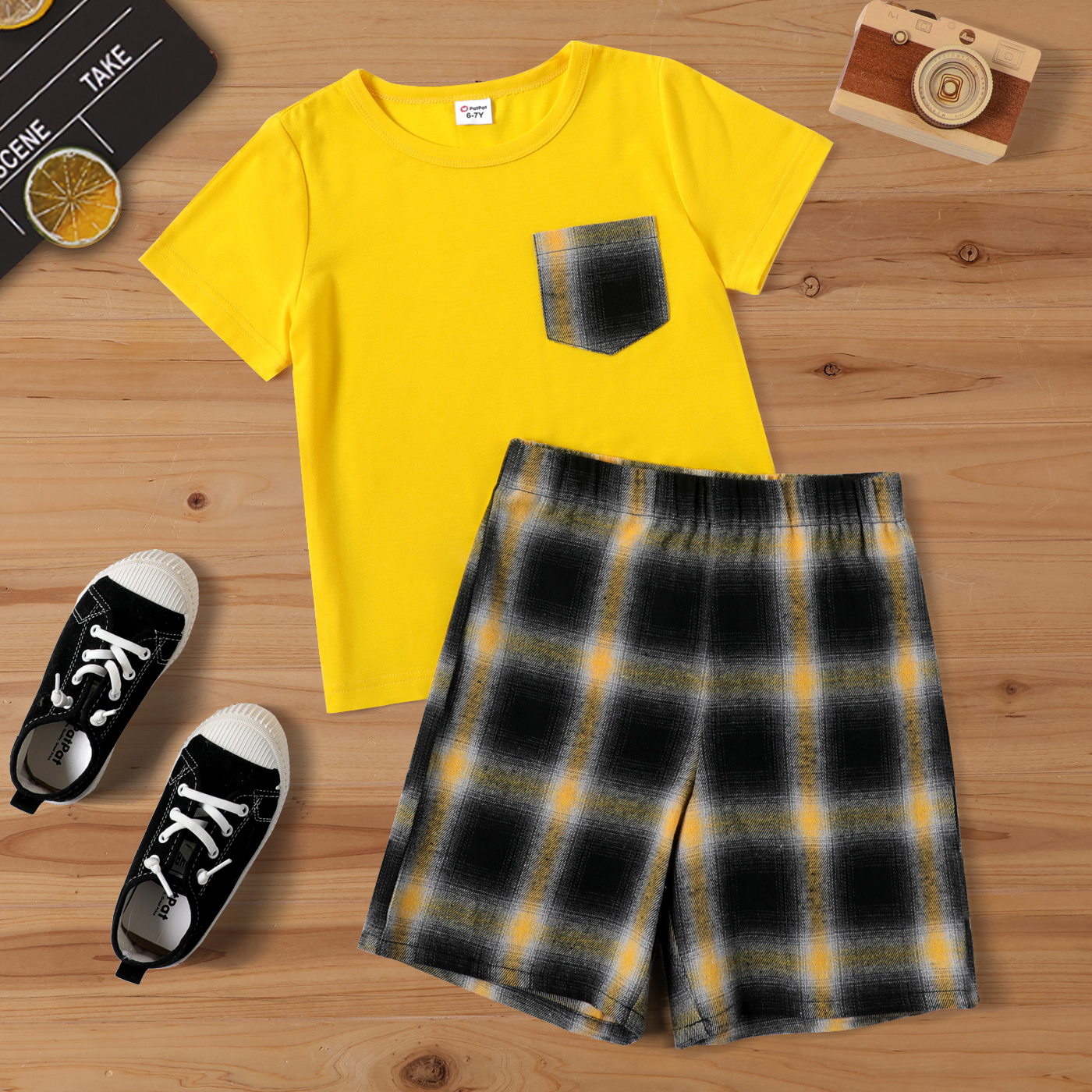 

Kid Boy Plaid short-sleeve top and shorts Suits
