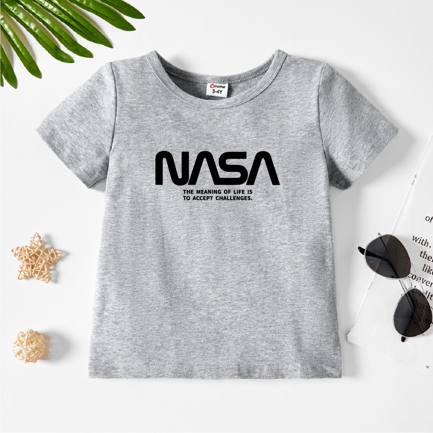 

Toddler Boy Playful Letter Print Short-sleeve Light Grey Tee