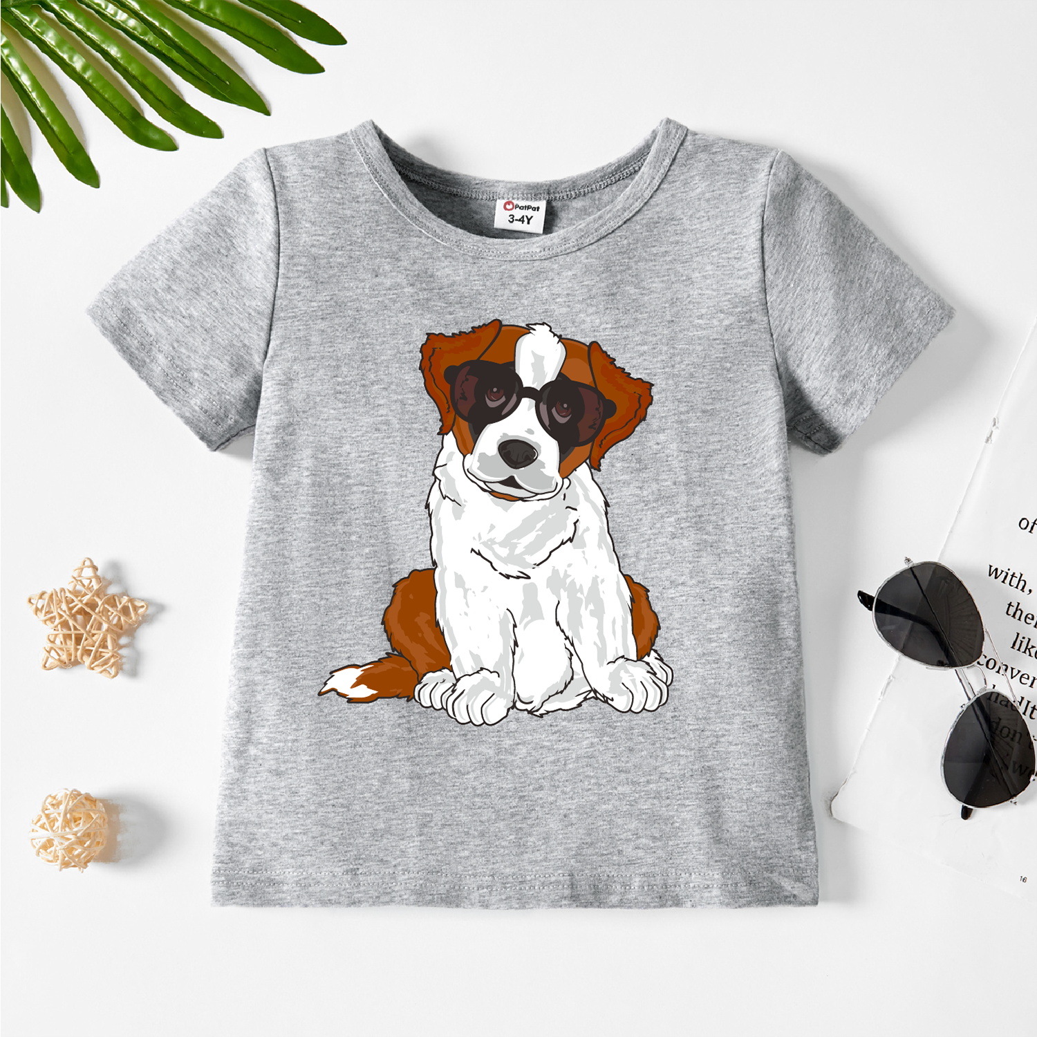 

Toddler Boy Playful Dog Print Short-sleeve Light Grey Tee