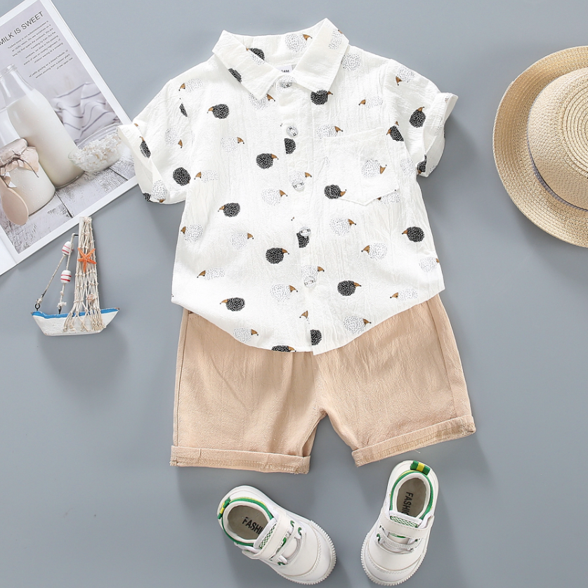 

2pcs Toddler Boy Playful Animal Print Shirt and Shorts Set